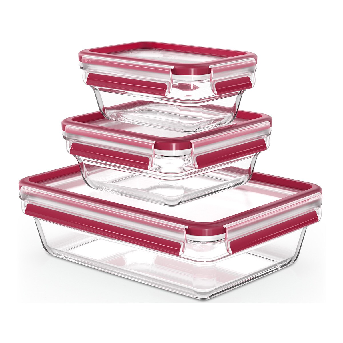 Recipiente hermético rectangular de vidro Clip & Close Glass Emsa Vermelho-11
