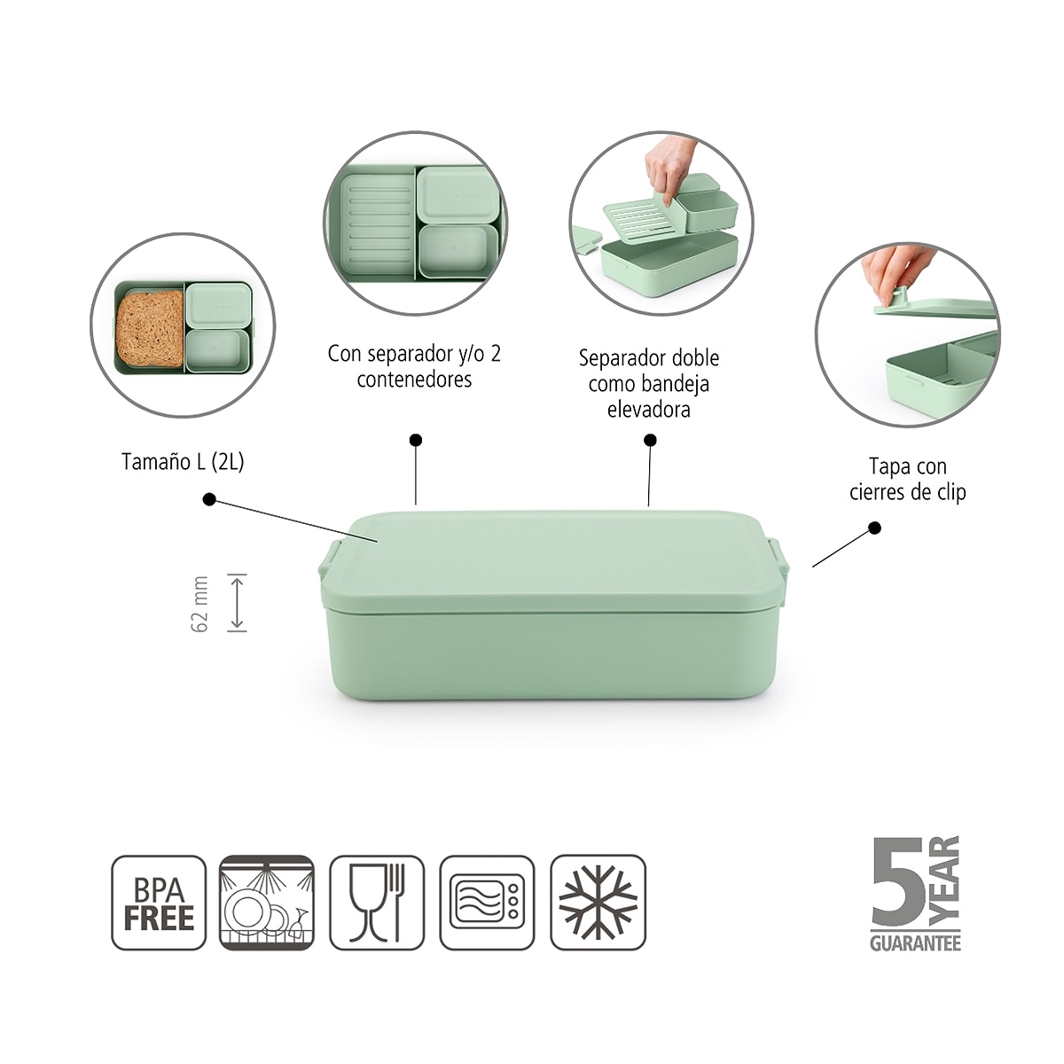 Hermético Bento com 2 Compartimentos Make & Take Verde-menta-6