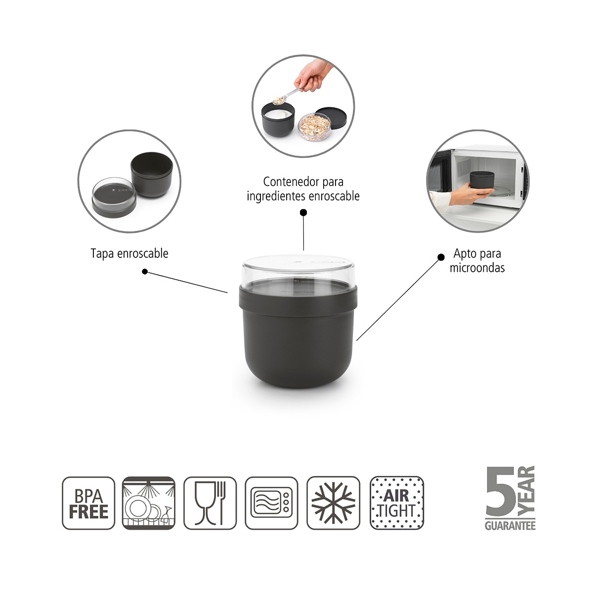 Yogurtera hermética Make & Take Brabantia - Gris oscuro Gris oscuro-5