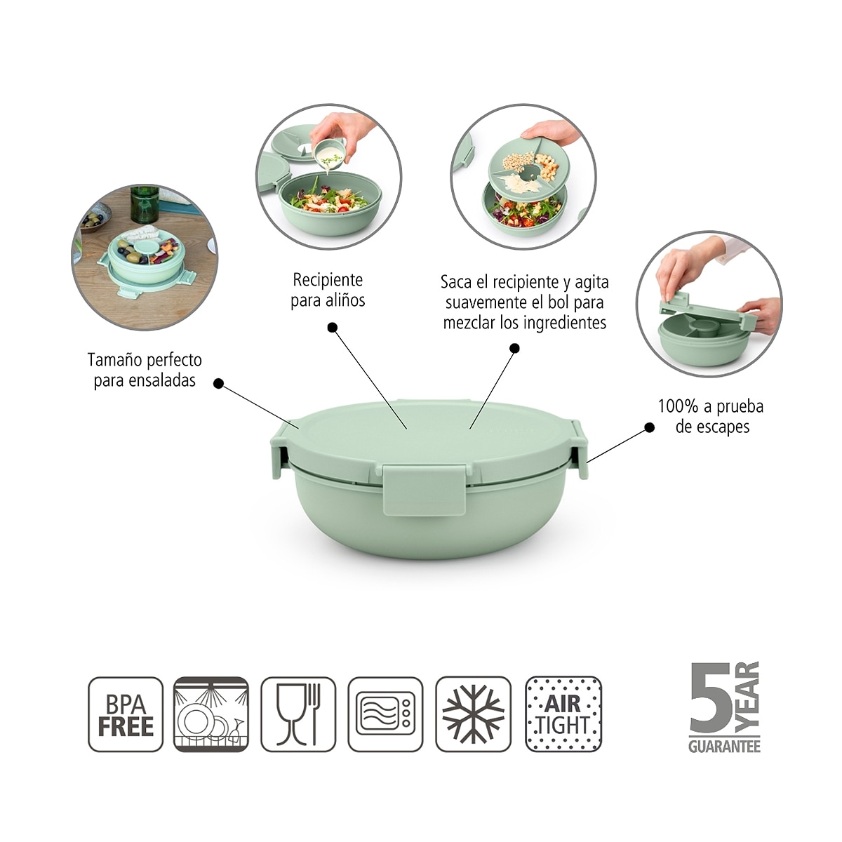 Hermético Redondo para Saladas Make & Take - 1,3 L Verde-menta-6