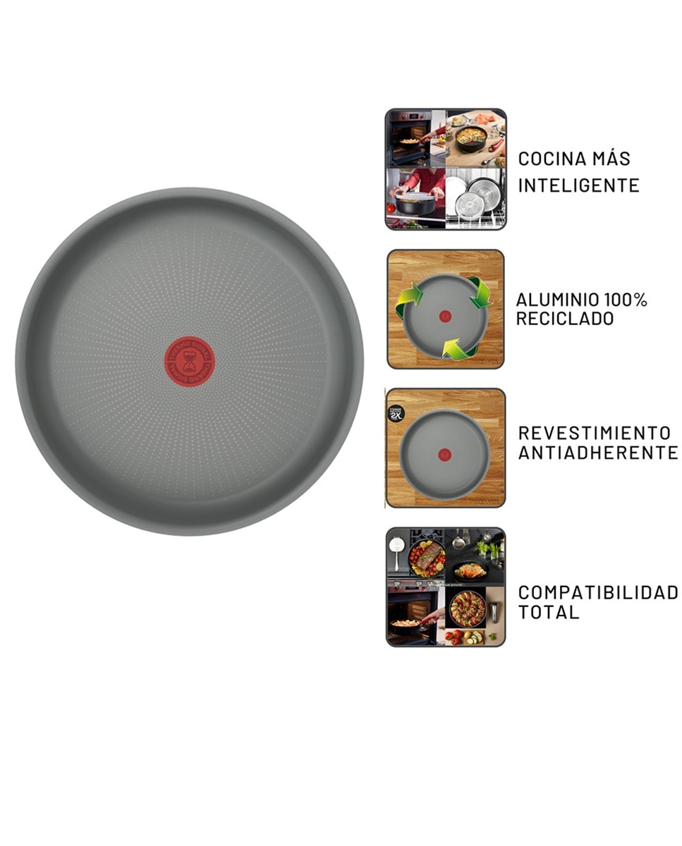 Sartén Tefal Ingenio Halo 28 cm. Cuerpo de aluminio 100% reciclado, fabricada en Francia Negro-2