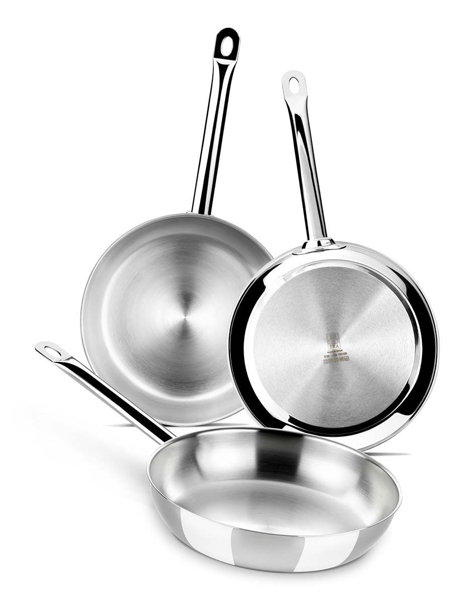 Imagem 0 de Conjunto de 3 Frigideiras de Aço Inoxidável sem Antiaderente Professional