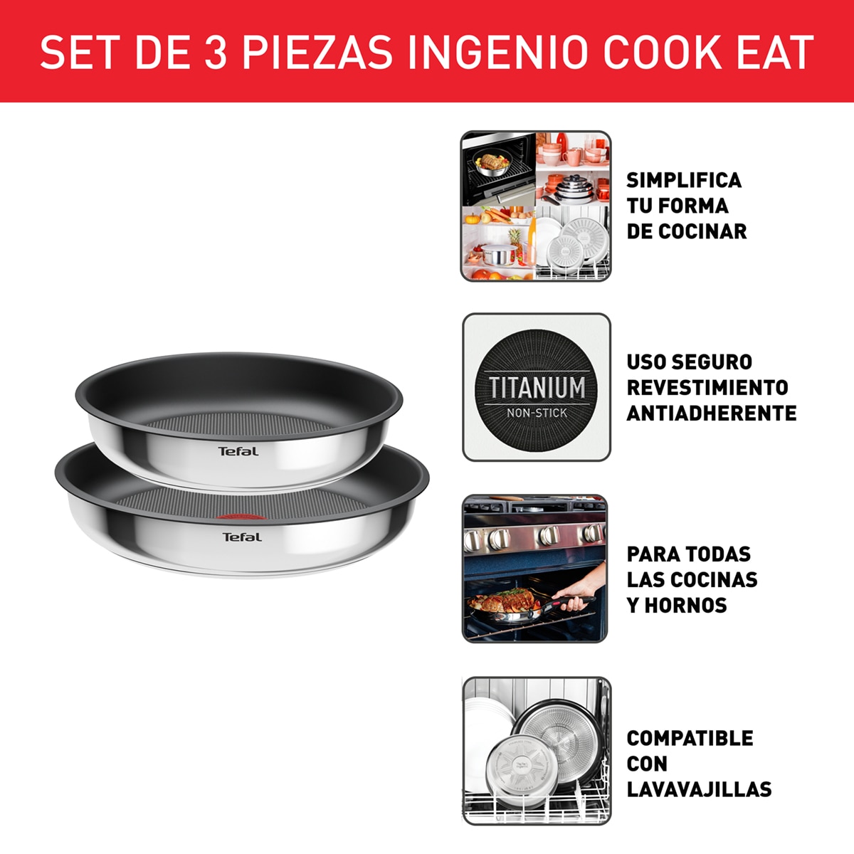 Conjunto de 2 Frigideiras de Aço Inoxidável + Cabo Amovível Ingenio Metálico-3