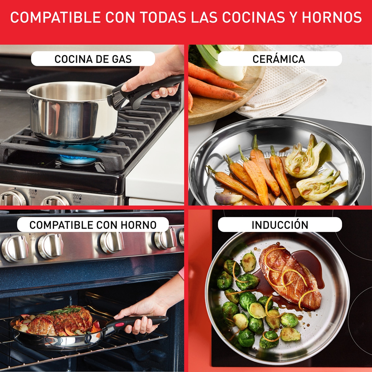 Conjunto de 2 Frigideiras de Aço Inoxidável + Cabo Amovível Ingenio Metálico-4