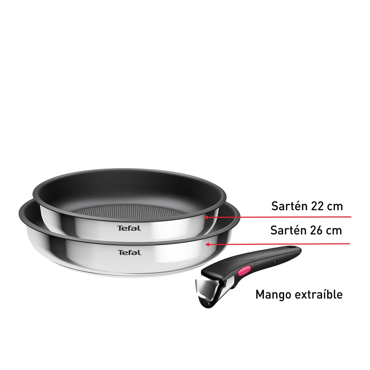 Conjunto de 2 Frigideiras de Aço Inoxidável + Cabo Amovível Ingenio Metálico-8