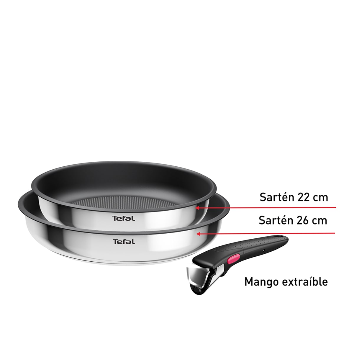 Conjunto de 2 Frigideiras de Aço Inoxidável + Cabo Amovível Ingenio Metálico-7