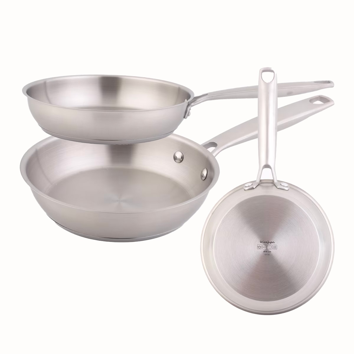 Conjunto de 3 Frigideiras de Aço Inoxidável sem Antiaderente Smart Aço-1