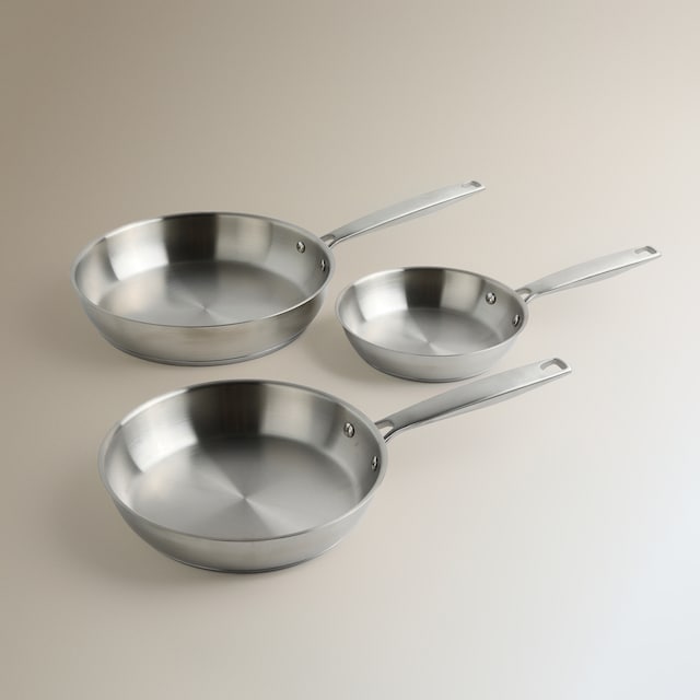Imagen 0 de Set de 3 sartenes de acero inoxidable sin antiadherente Smart