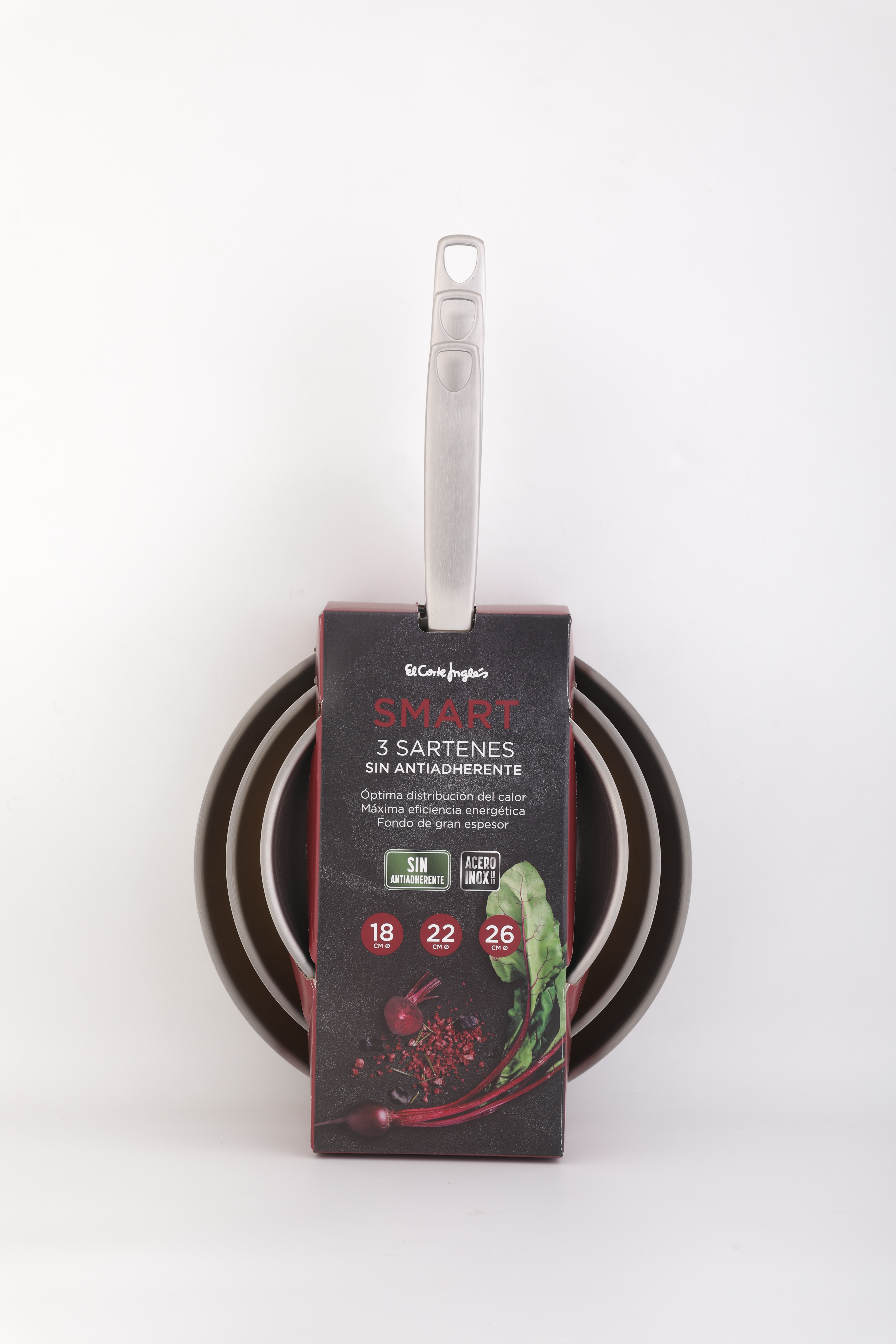 Conjunto de 3 Frigideiras de Aço Inoxidável sem Antiaderente Smart Aço-5