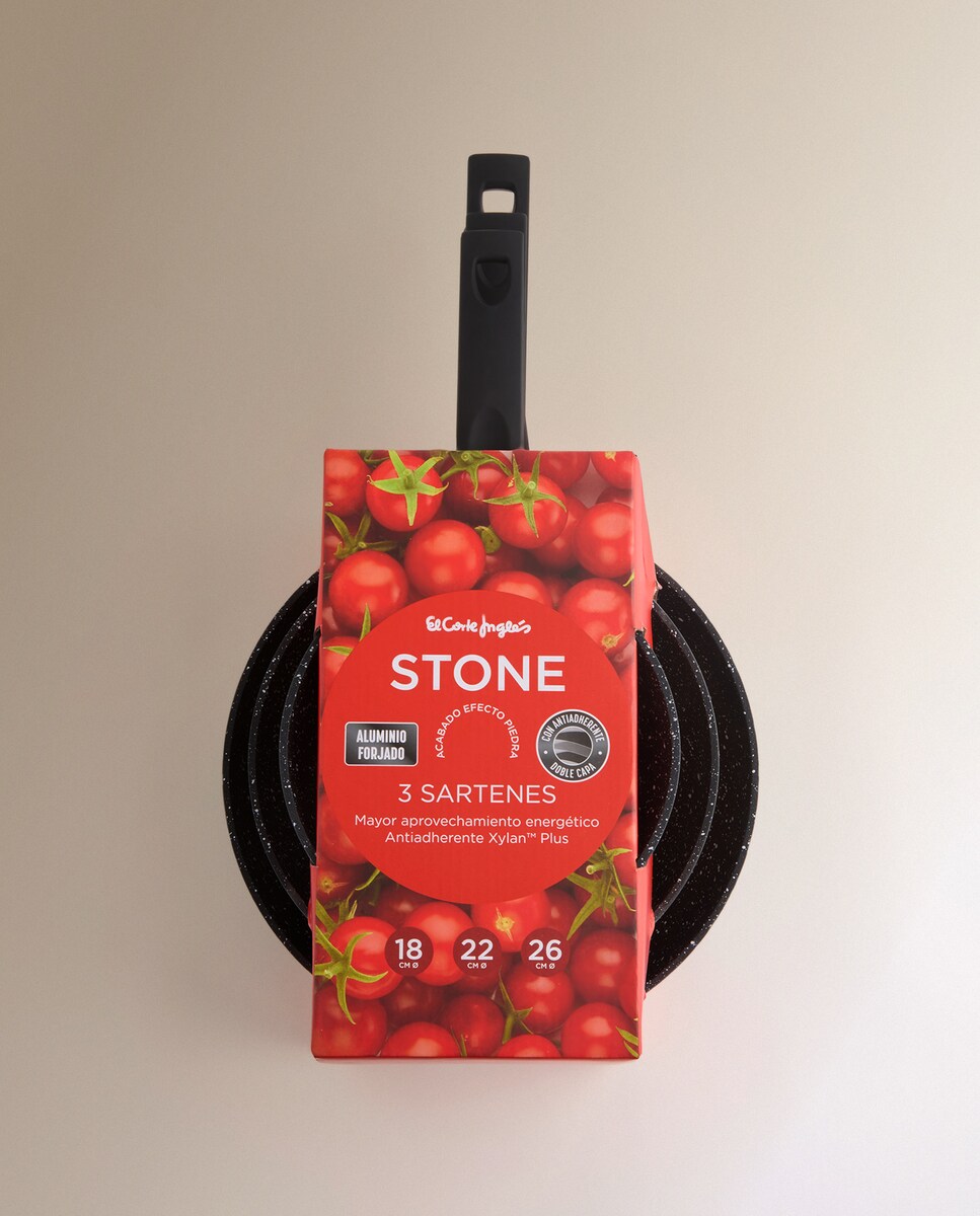 Conjunto de 3 Frigideiras de Alumínio Forjado com Efeito de Pedra Stone Preto-5