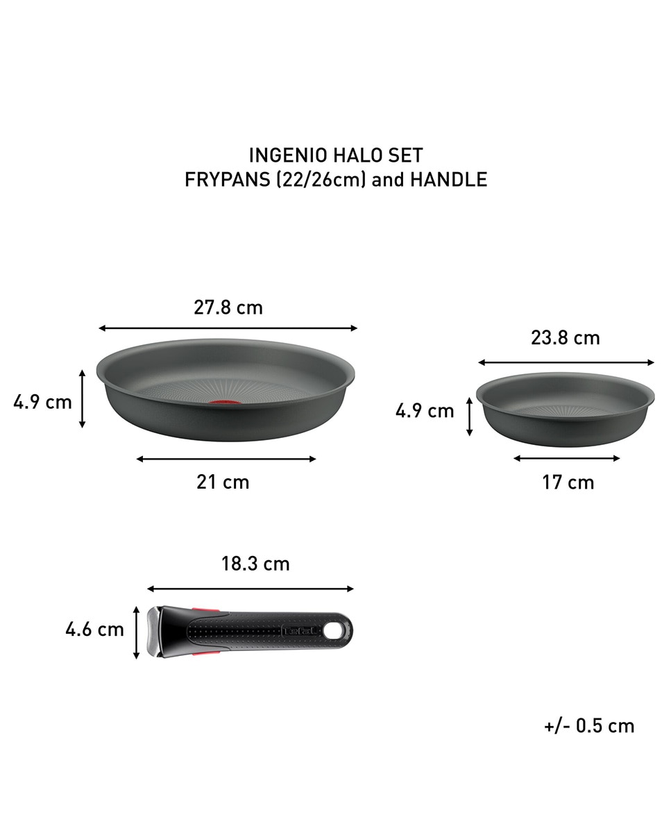 Ingenio Halo, Set de cocina de 3 piezas, Sartenes 22/26 cm, Mango extraíble, Revestimiento Antiadherente, Gris Negro-8