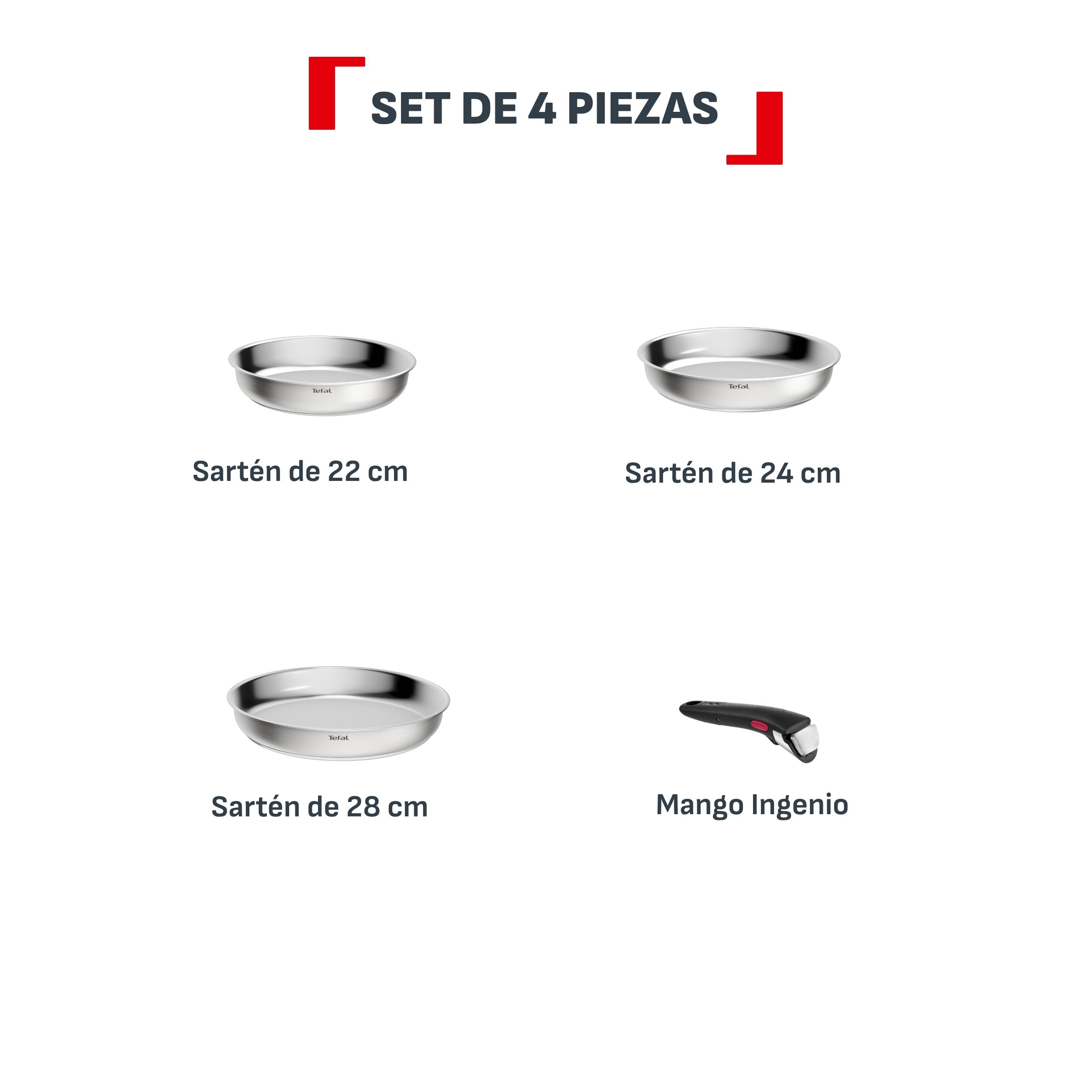 Set 3 Sartenes + mango Ingenio Expertise Tefal - Acero Acero-2