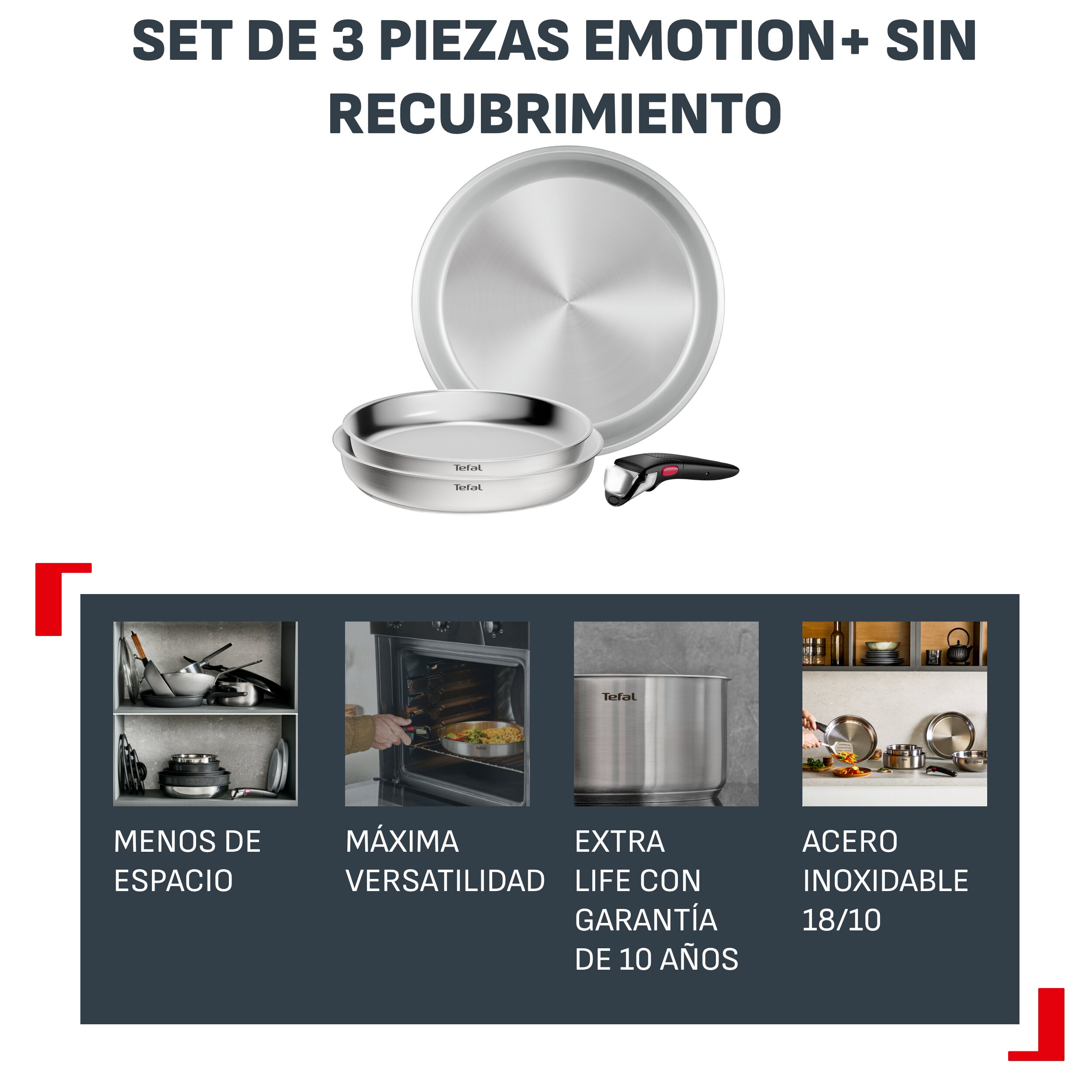 Set 3 Sartenes + mango Ingenio Expertise Tefal - Acero Acero-7