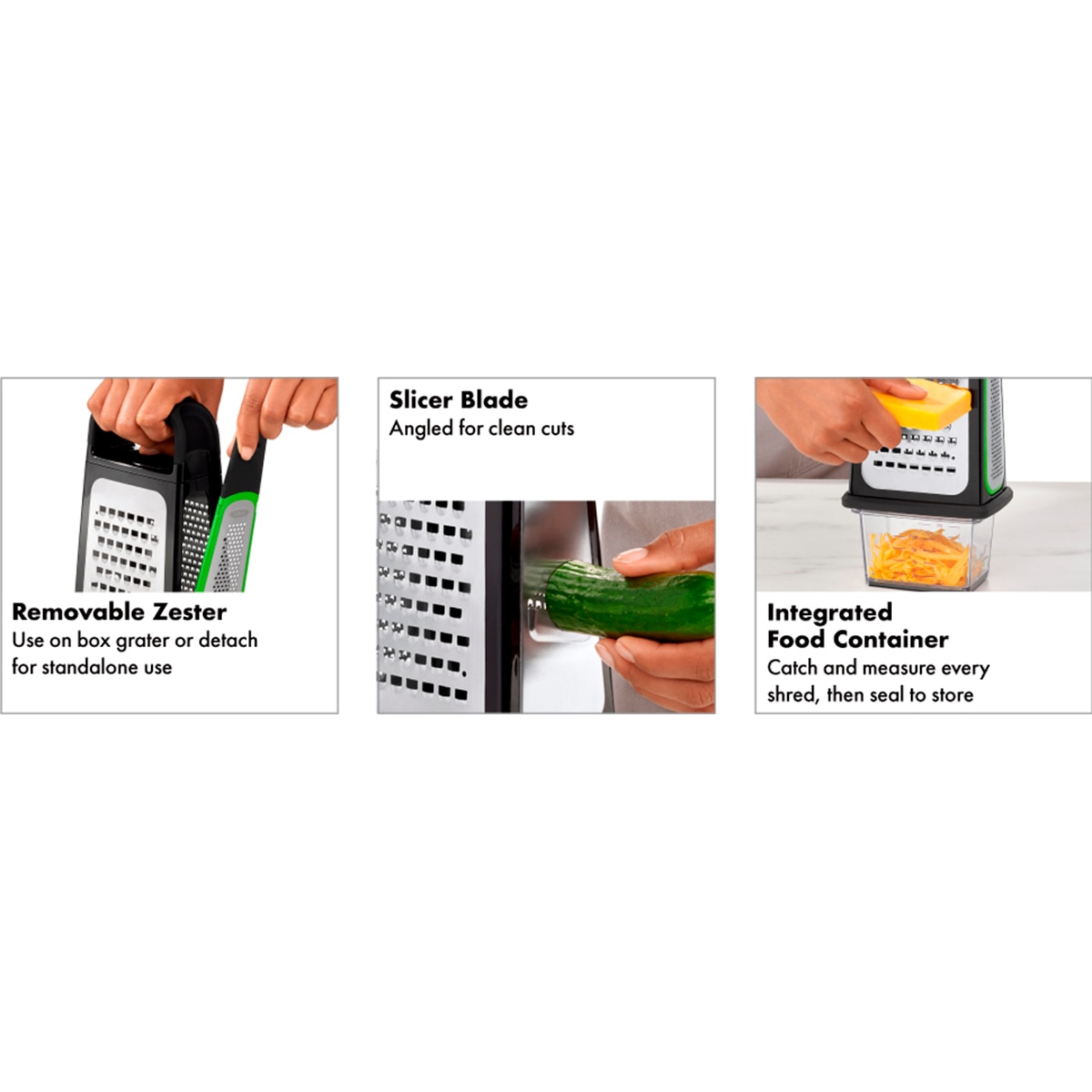 Ralador de 3 Faces com Ralador Zester Incorporado Ralador Good Grips Aço escovado-16