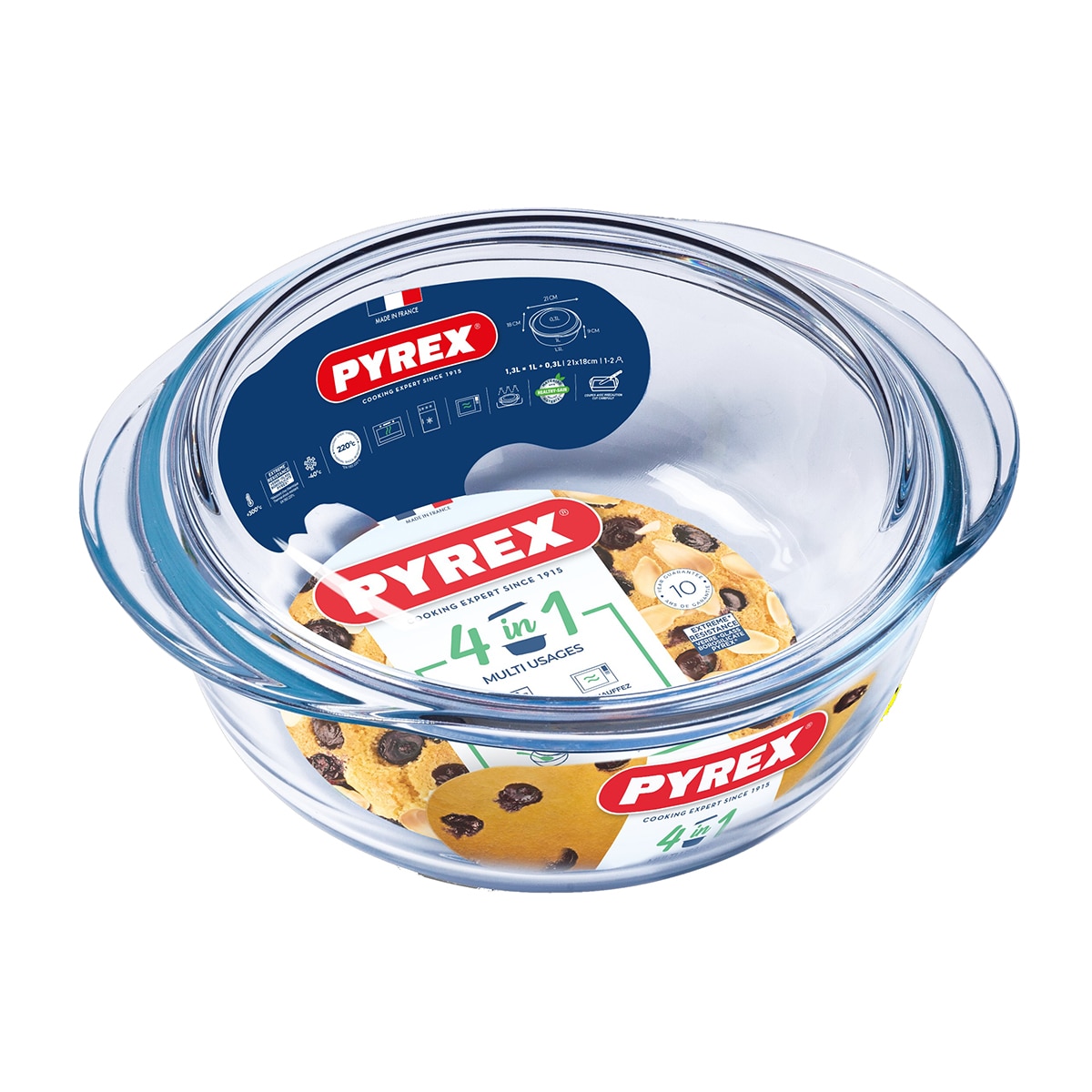 Cacerola de vidrio 2,3 + 0,7 L con tapa 4 en 1 Pyrex Cristal-2