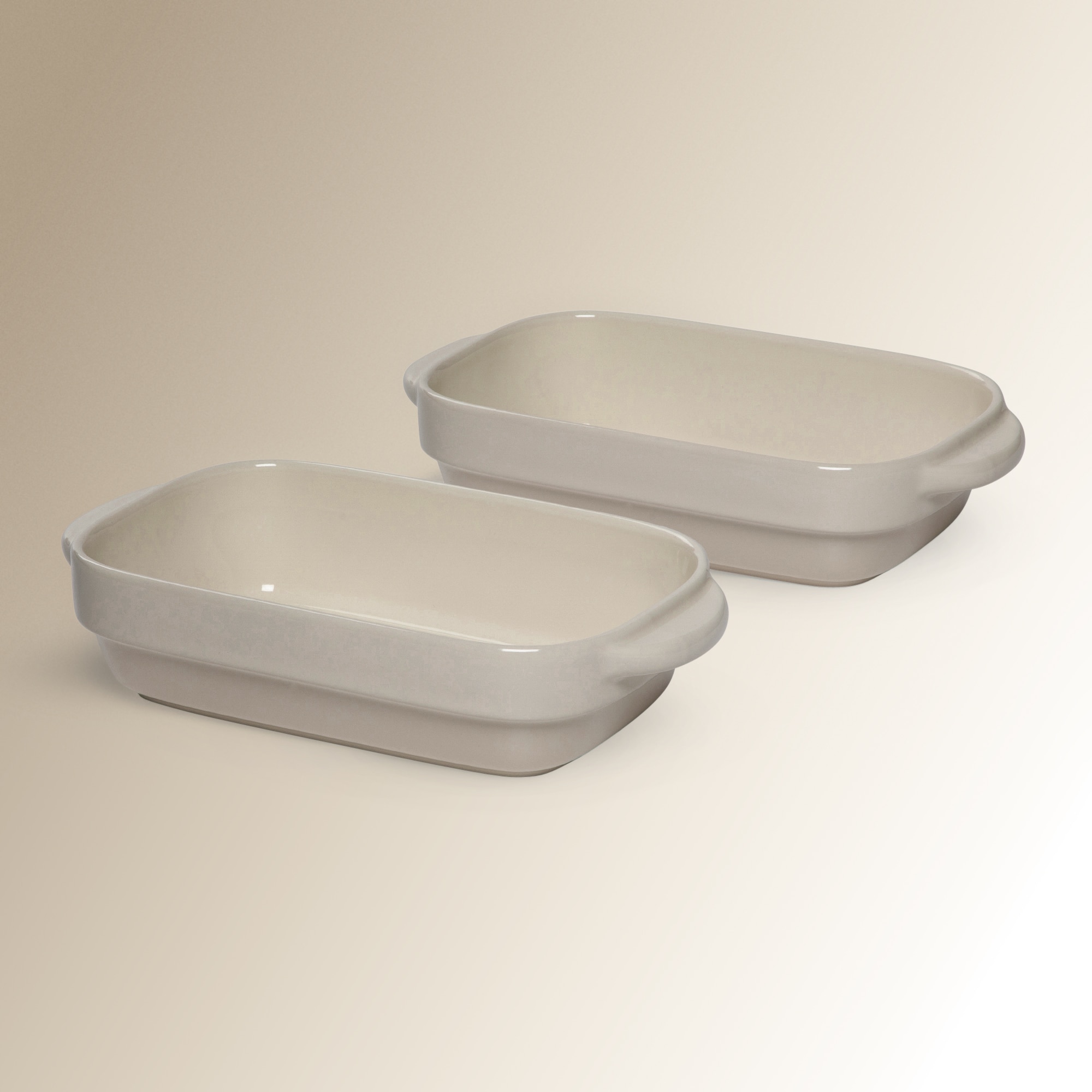 Conjunto de 2 travessas para o forno de cerâmica Ecru Bege-2