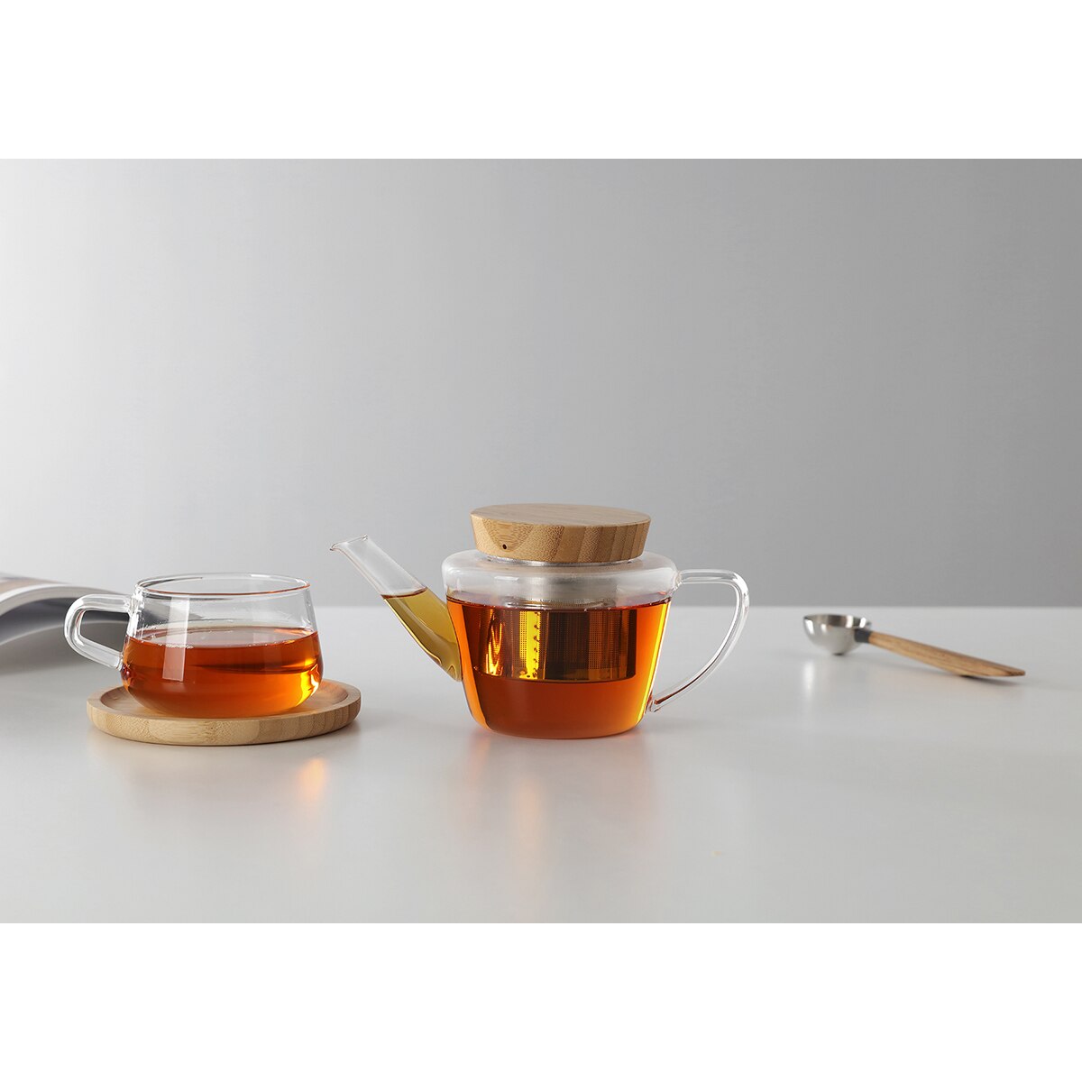 Chaleira de vidro com Infusor de Madeira Infusion Transparente-6