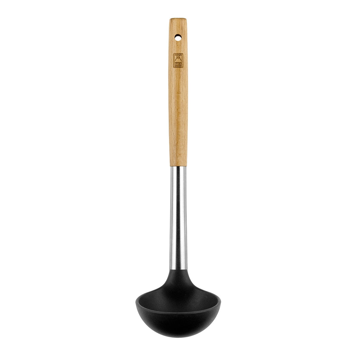 Concha para servir de aço inoxidável e madeira Market Preto-1