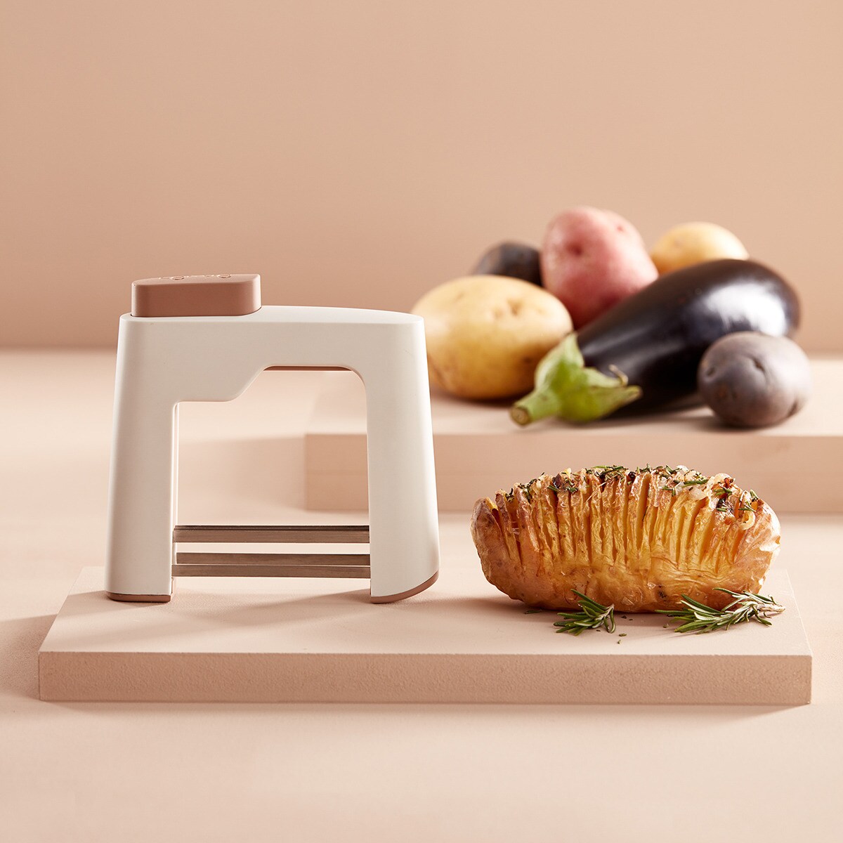 Cortador de batatas estilo Hasselback Veggie Lékué Castanho-5