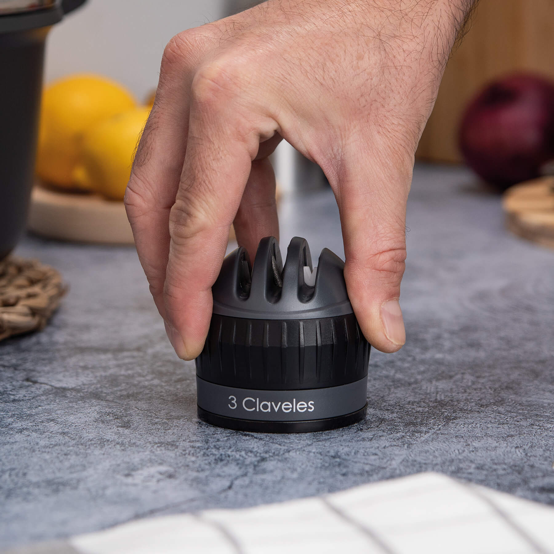 Afiador de facas em 3 passos com ventosa Preto-2