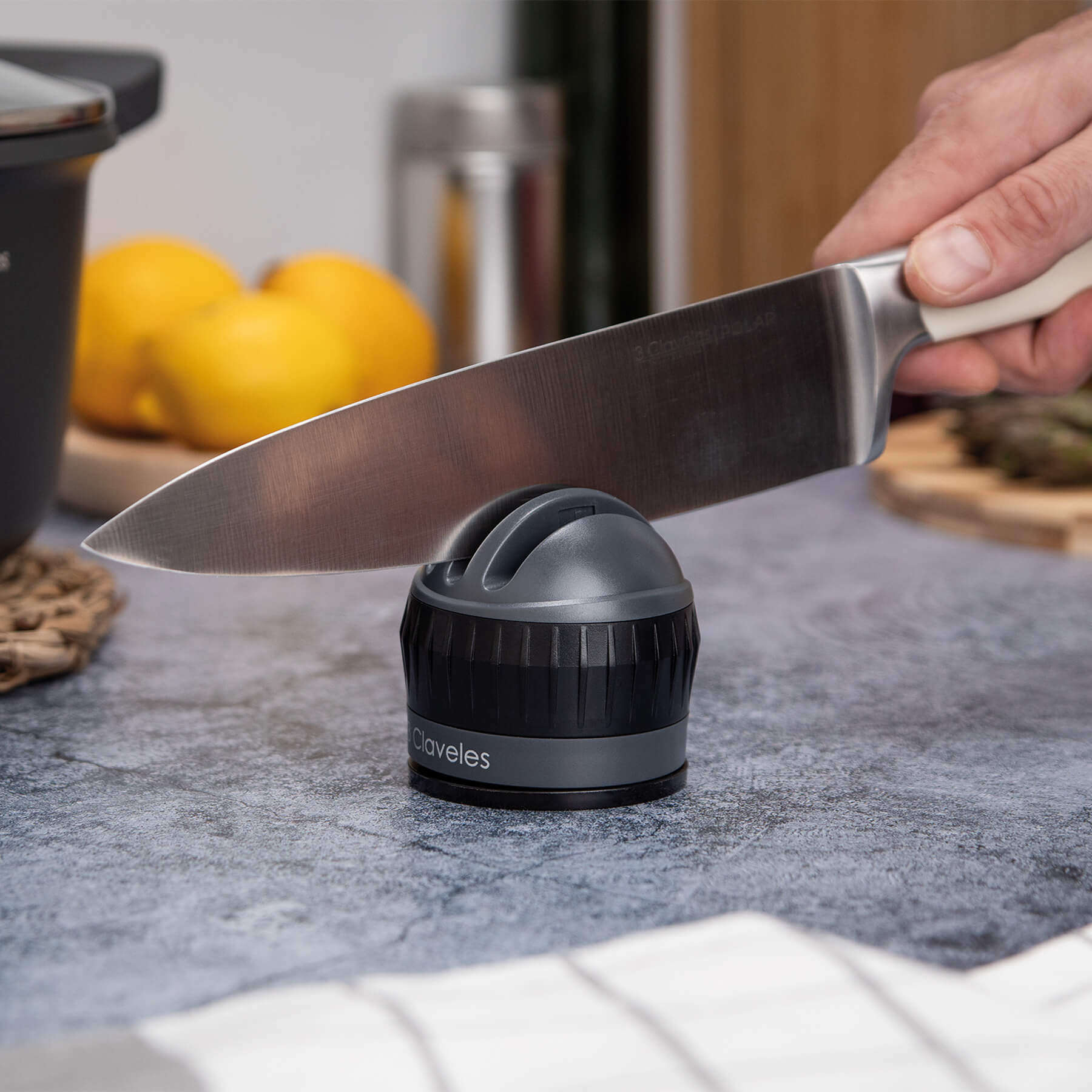 Afiador de facas em 3 passos com ventosa Preto-3