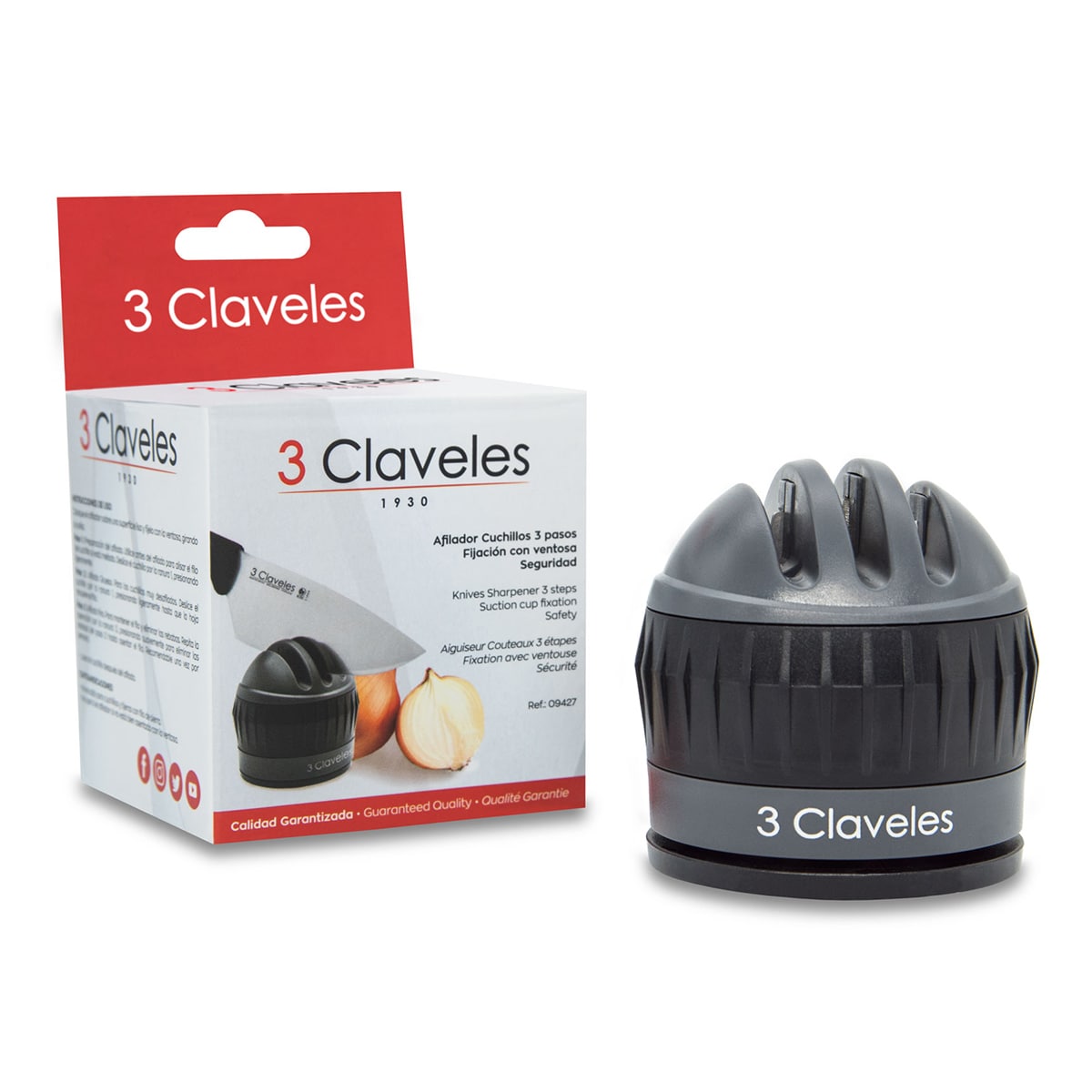 Afiador de facas em 3 passos com ventosa Preto-7