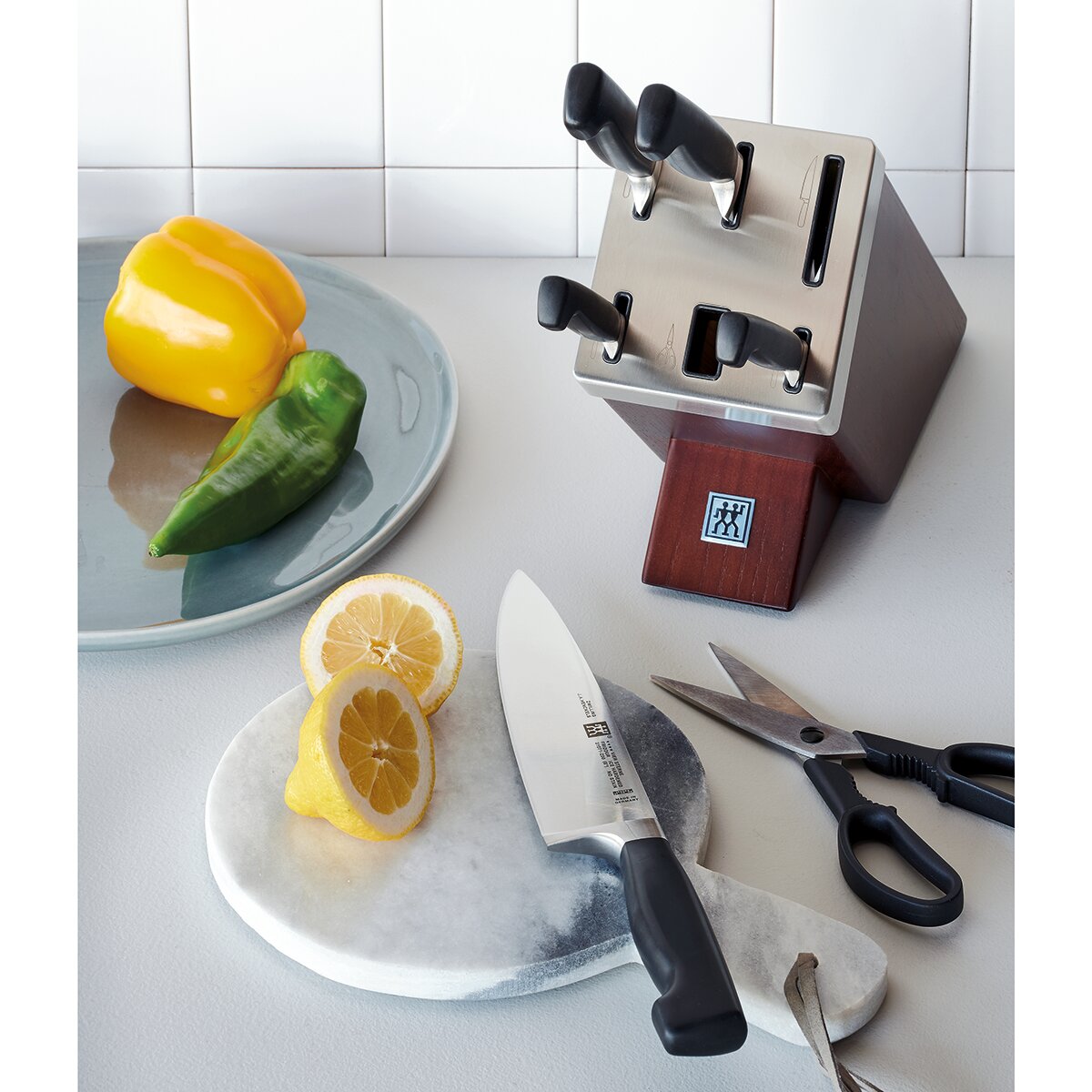 Bloco de 5 facas e tesouras Four Star Zwilling Castanho-2