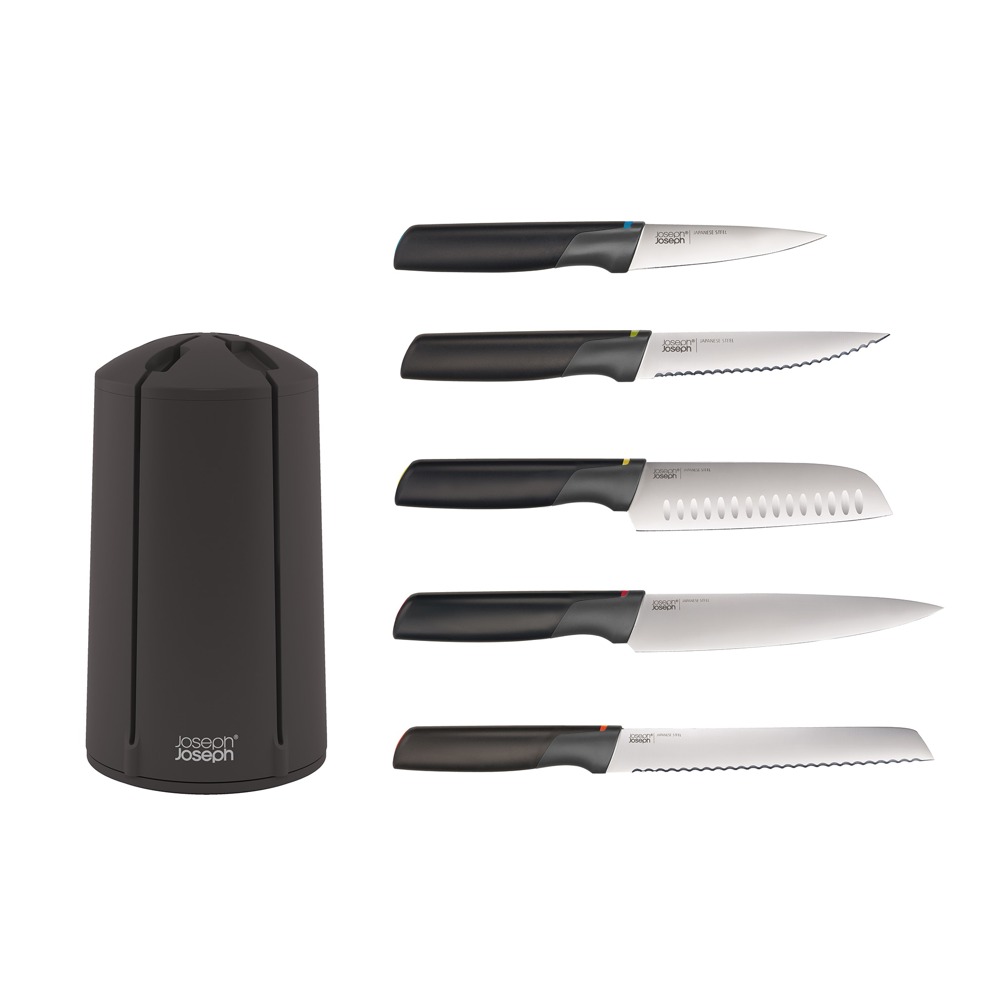 Bloco de 5 Facas com Suporte Giratório Elevate Preto-4