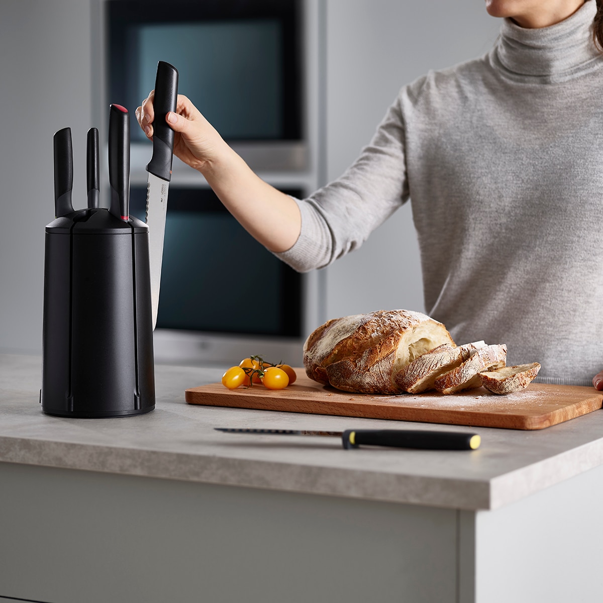 Bloco de 5 Facas com Suporte Giratório Elevate Preto-7