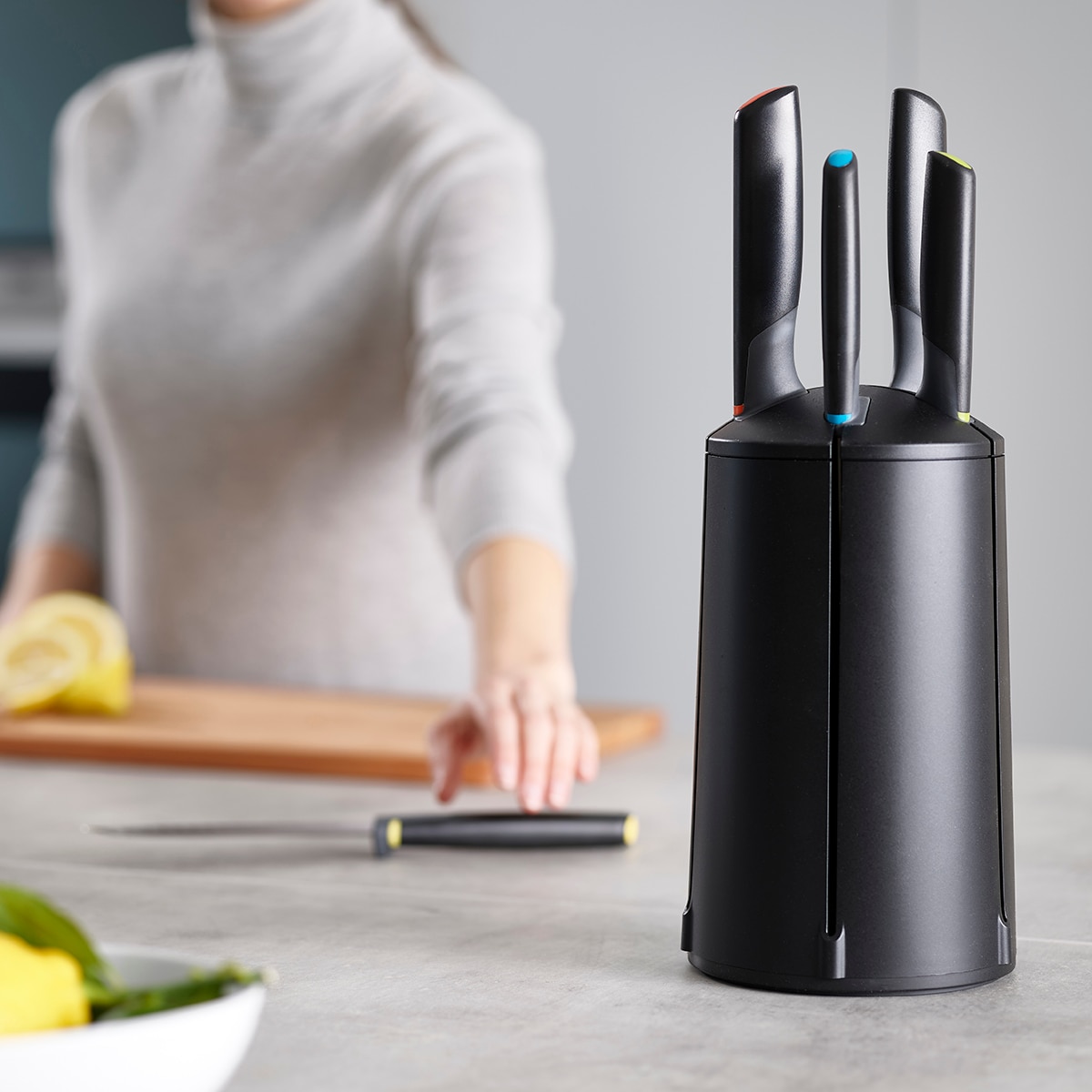 Bloco de 5 Facas com Suporte Giratório Elevate Preto-8