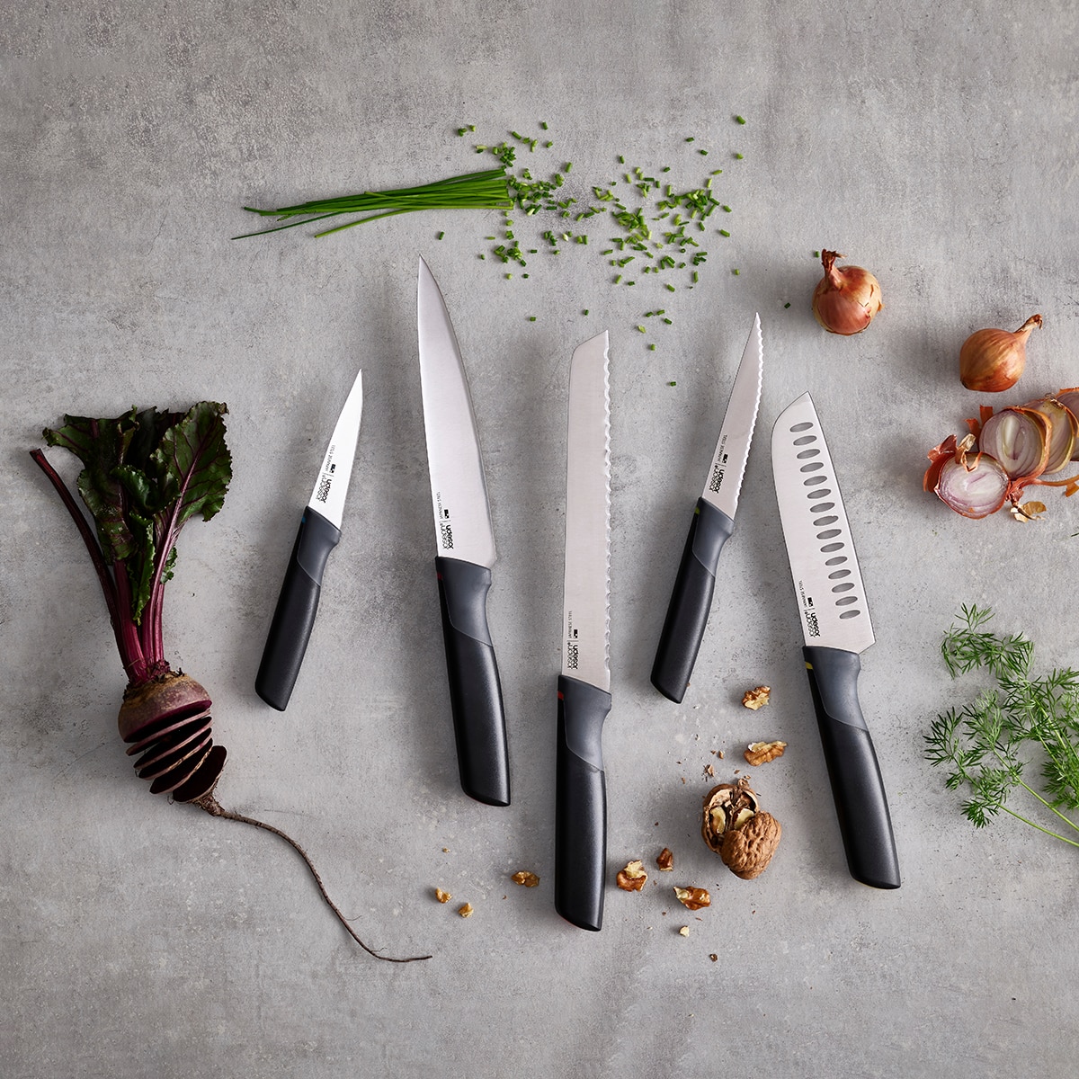 Bloco de 5 Facas com Suporte Giratório Elevate Preto-9