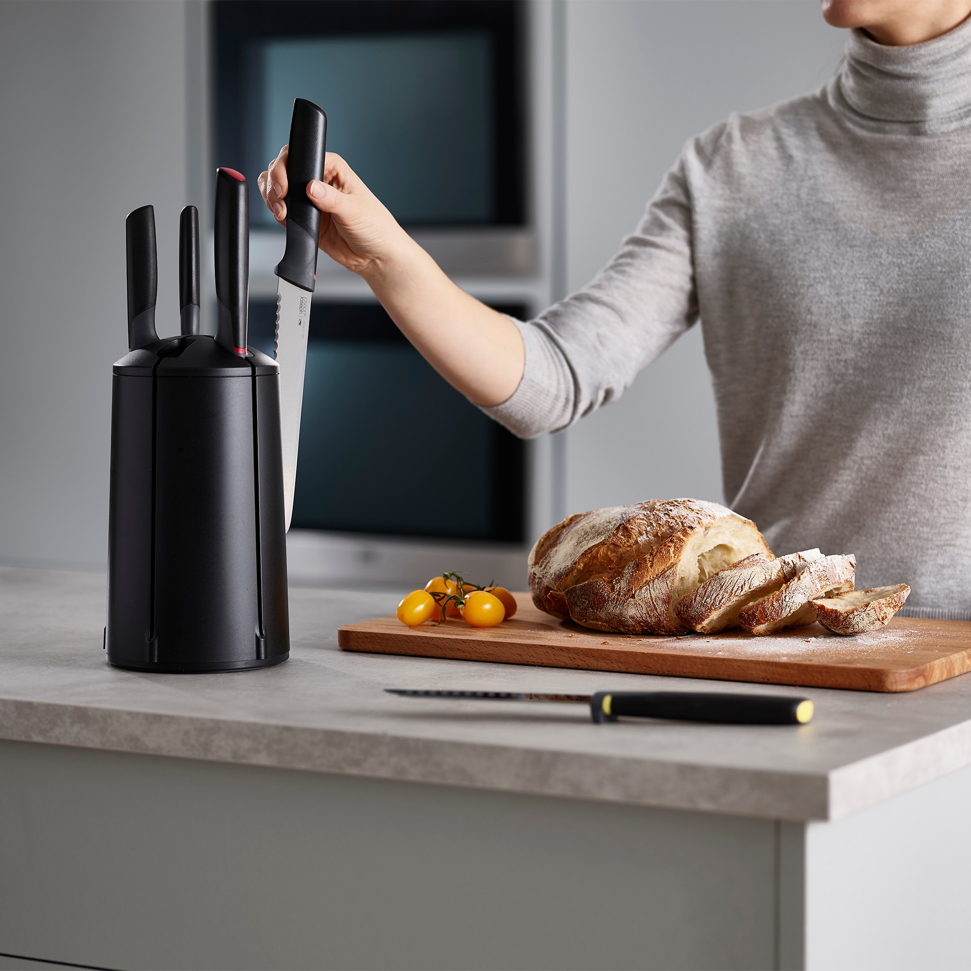 Bloco de 5 Facas com Suporte Giratório Elevate Preto-12