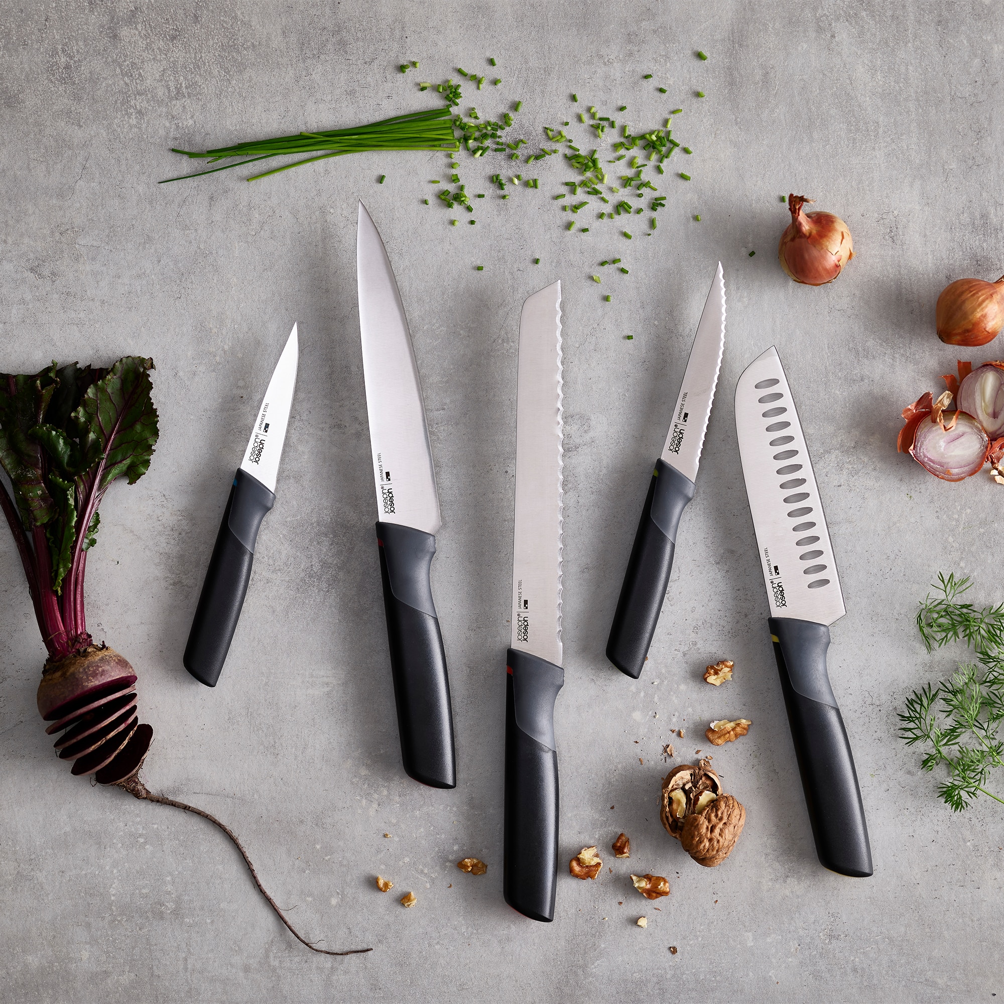 Bloco de 5 Facas com Suporte Giratório Elevate Preto-13