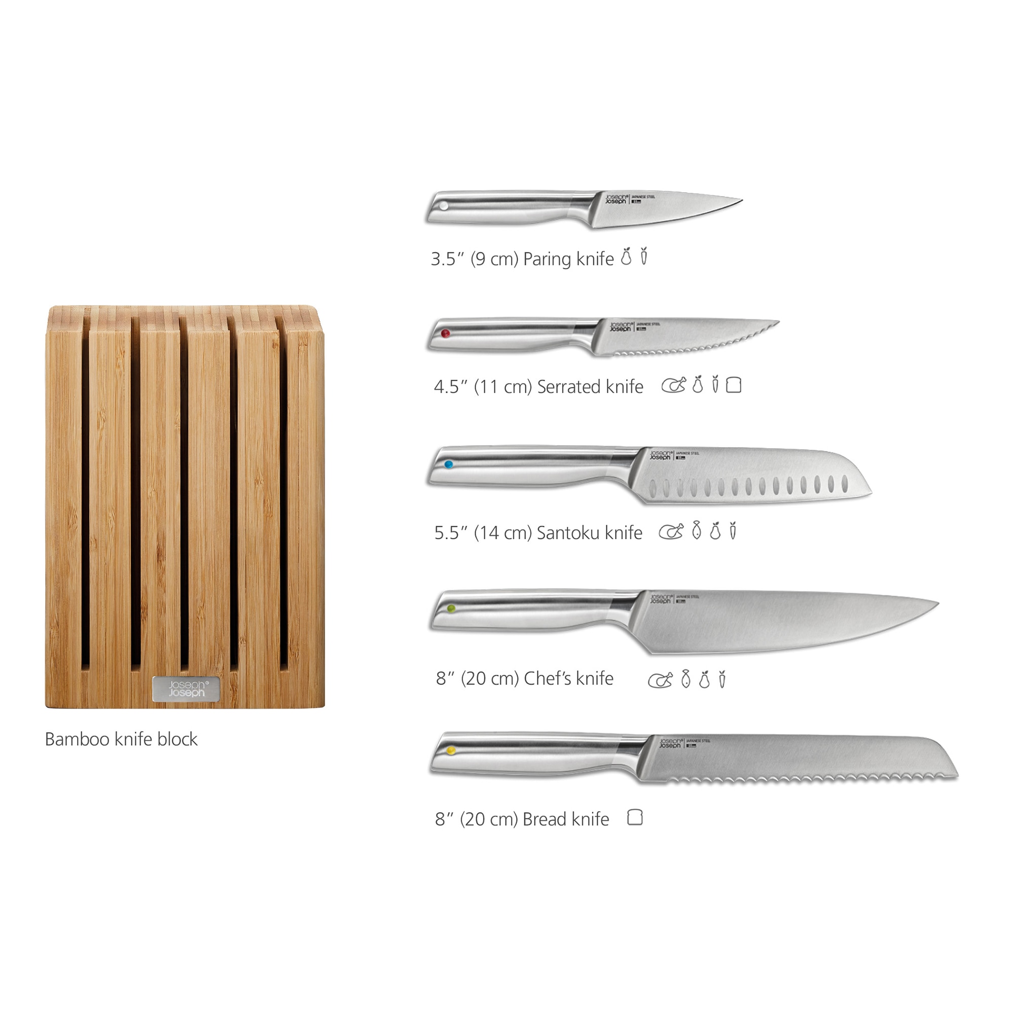 Bloco de 5 Facas com Suporte de Bambu Elevate Natural-14