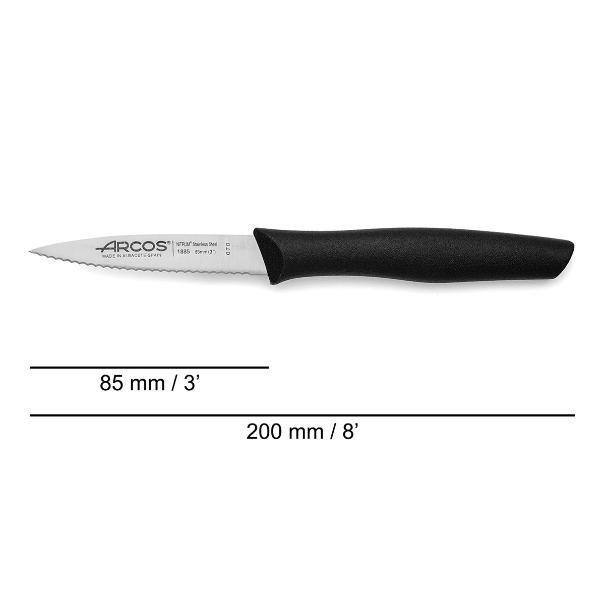 Cuchillo mondador negro con sierra Nova Arcos Negro-4