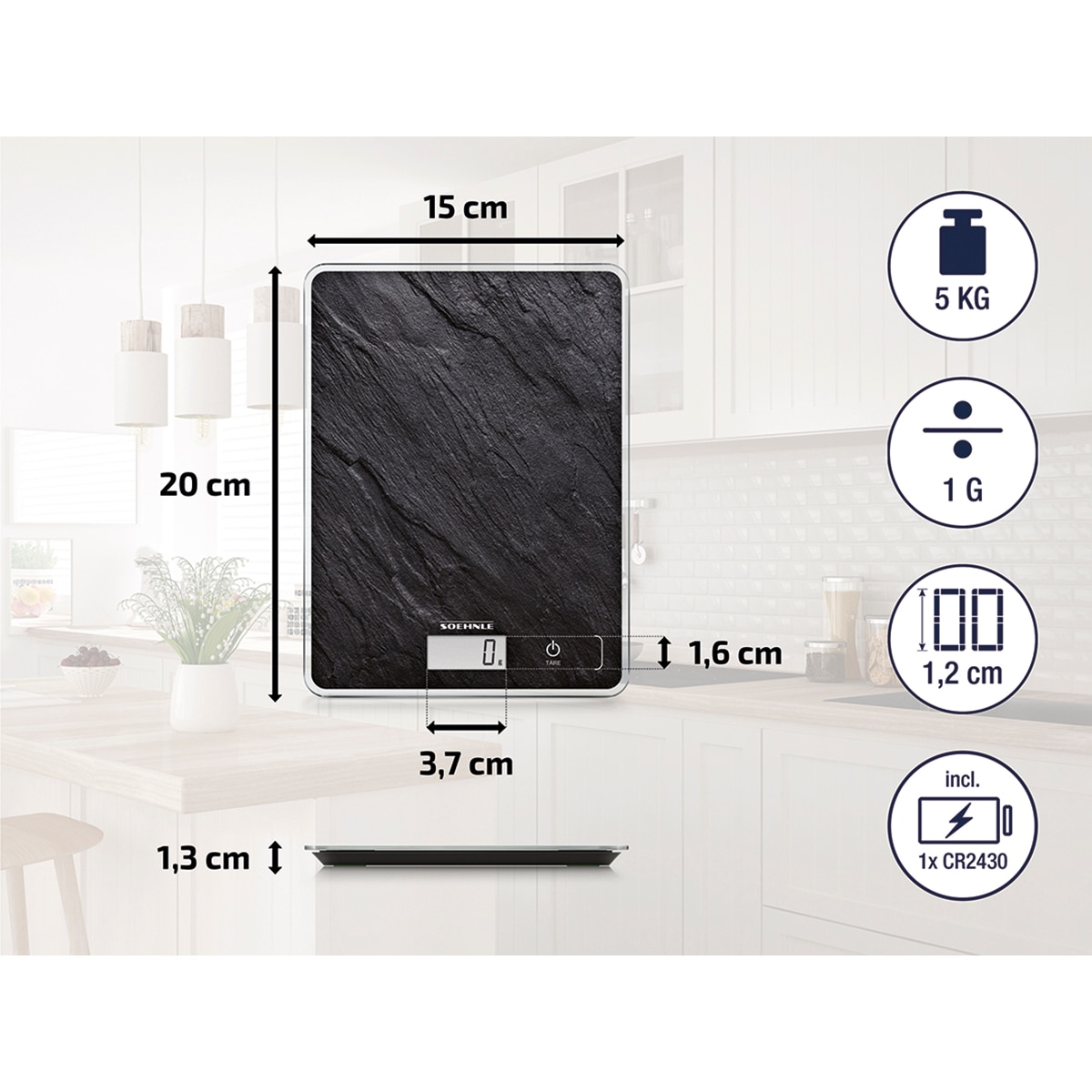 Balança de Cozinha Digital Page Compact 300 Slate Preto-4