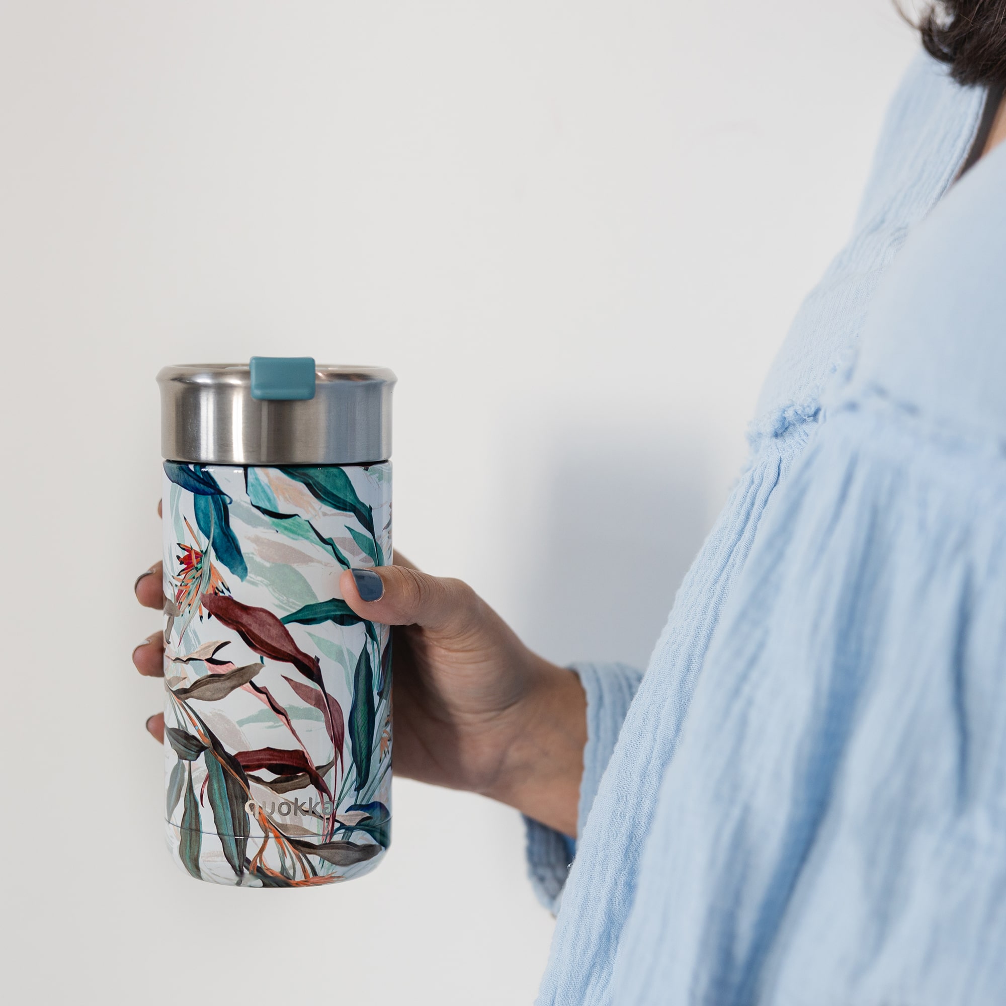 Caneca Térmica de Aço Inoxidável Bouquet Azul-3