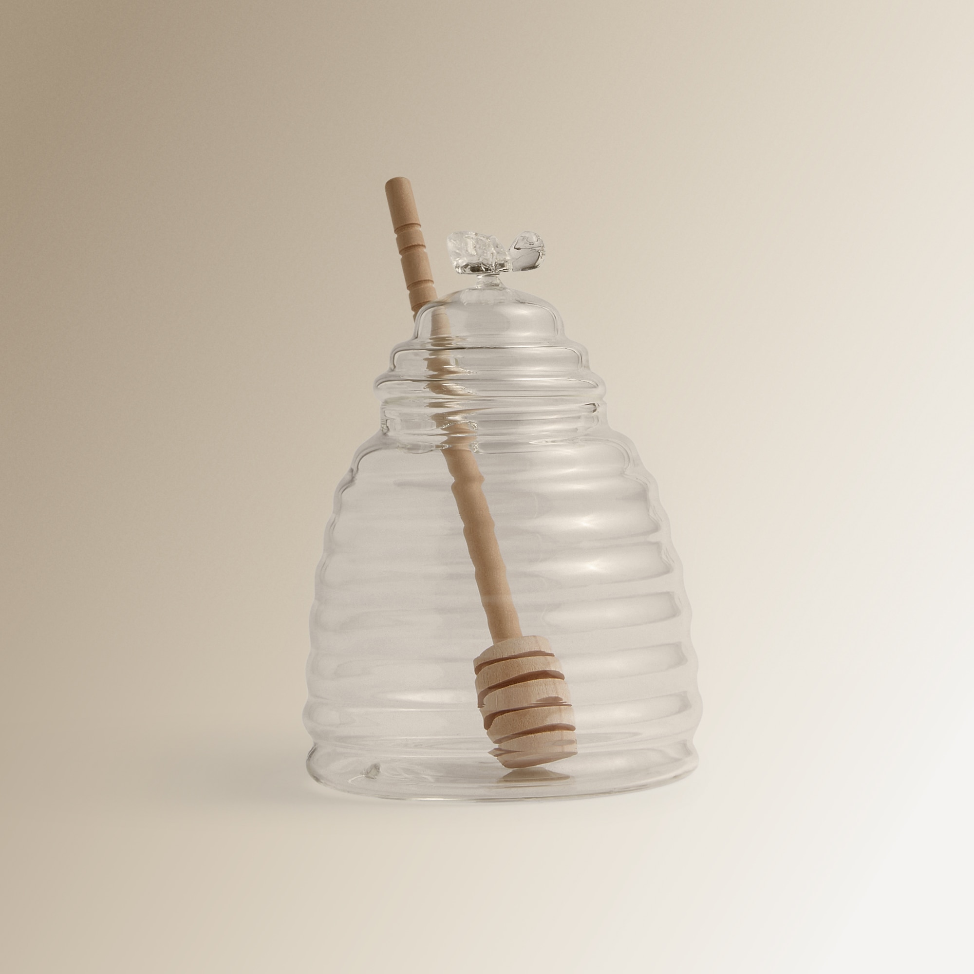 Recipiente de mel em vidro com colher de madeira Transparente-1