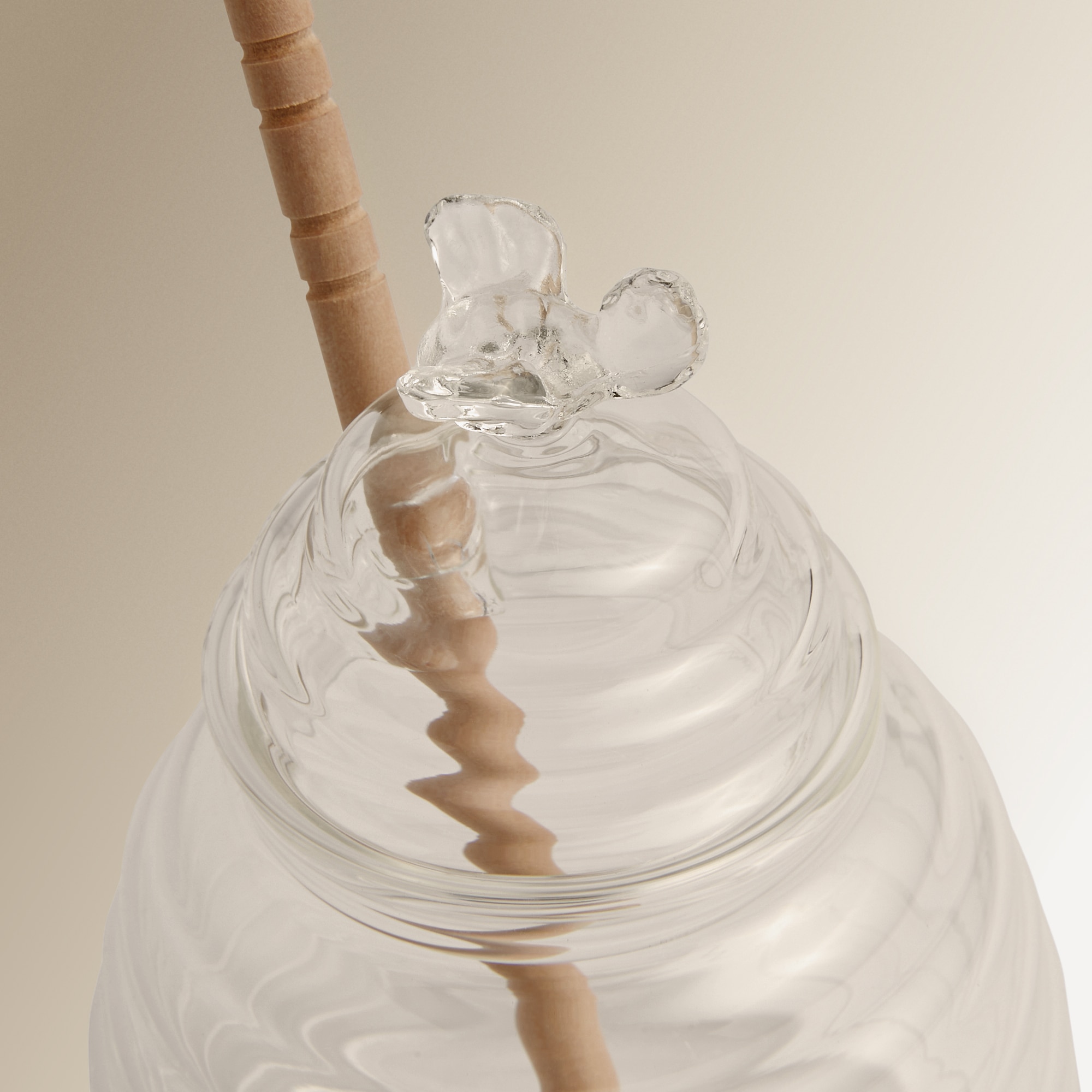Recipiente de mel em vidro com colher de madeira Transparente-2