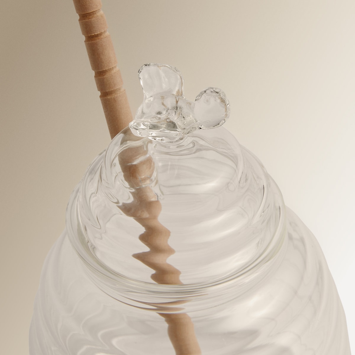 Recipiente de mel em vidro com colher de madeira Transparente-2