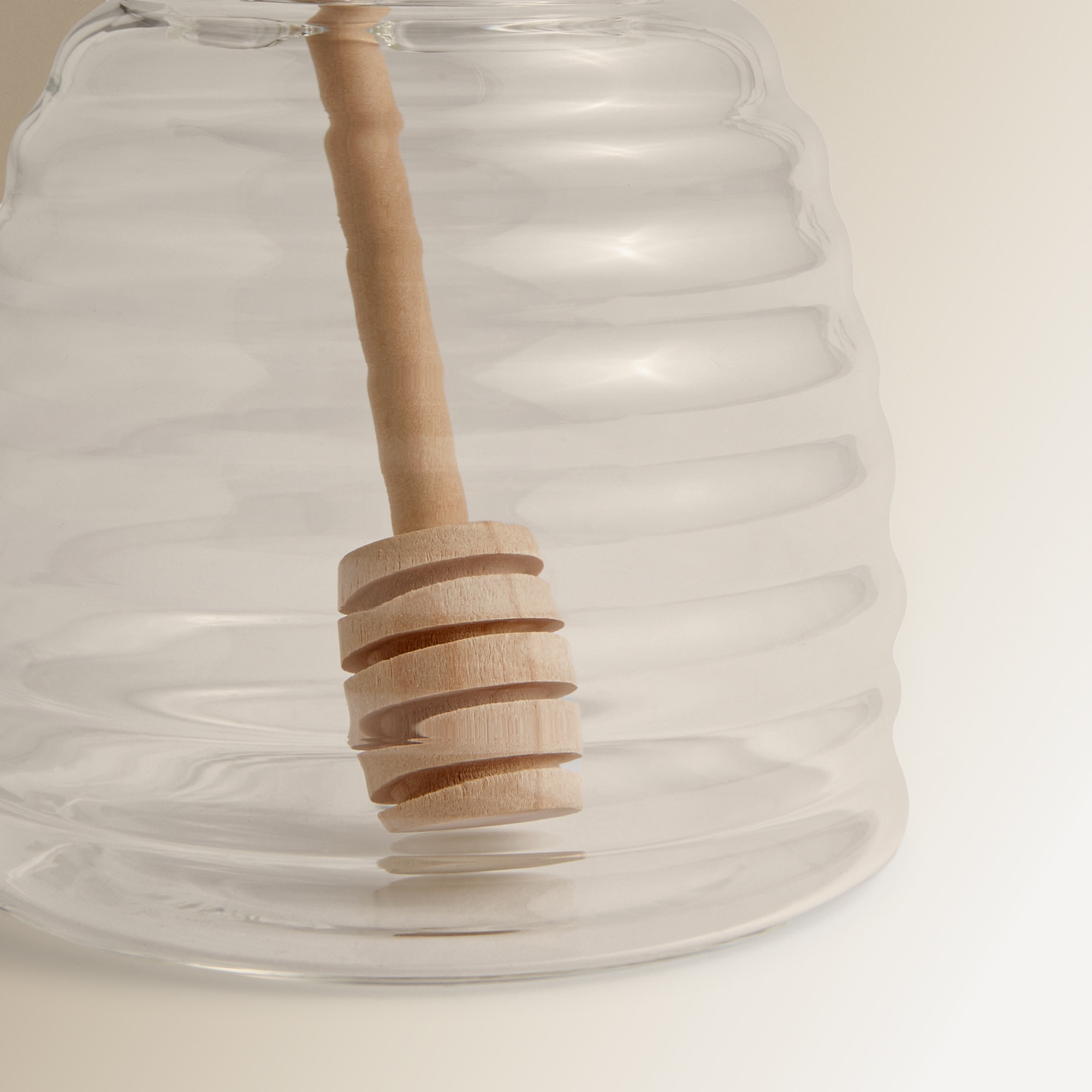 Recipiente de mel em vidro com colher de madeira Transparente-3