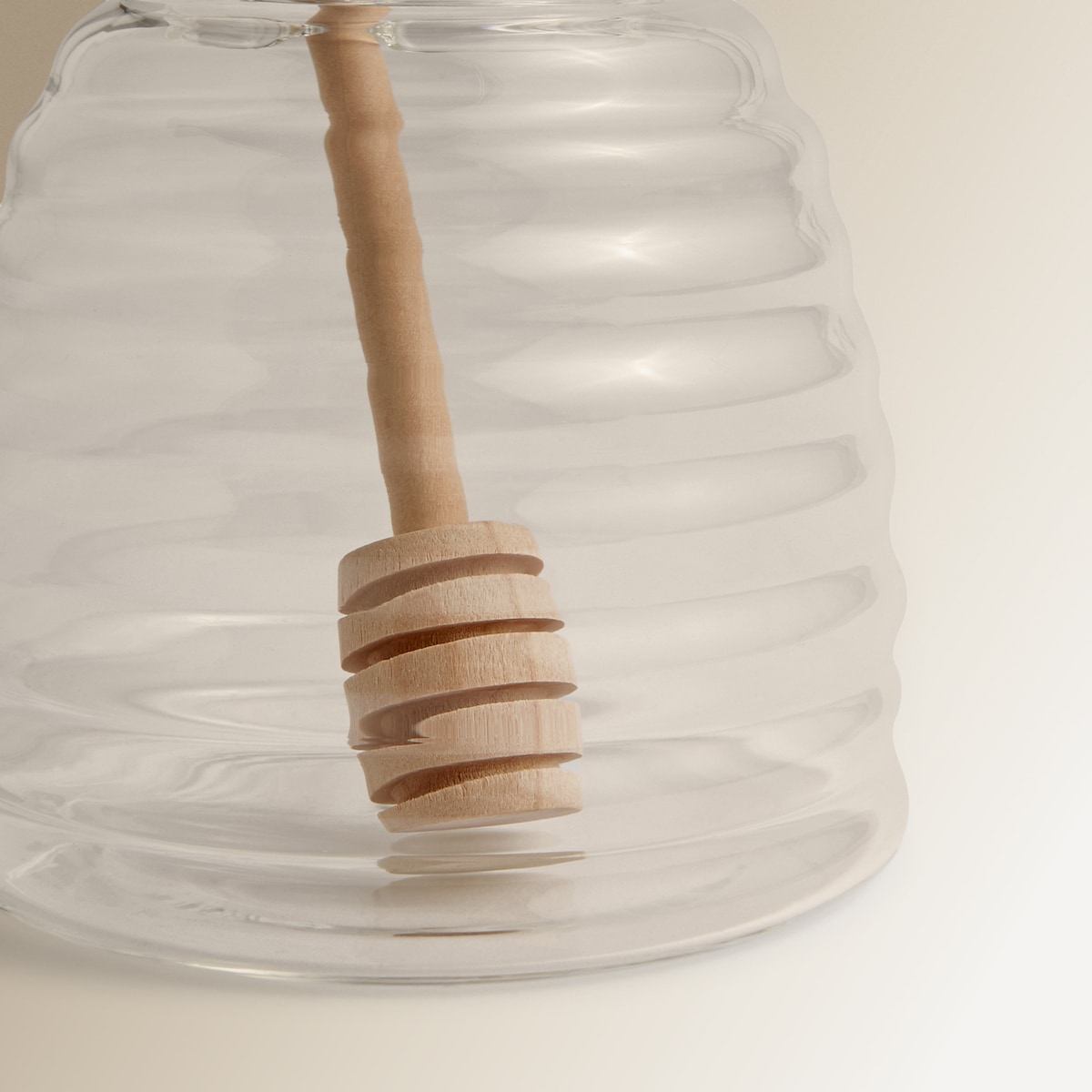 Recipiente de mel em vidro com colher de madeira Transparente-3