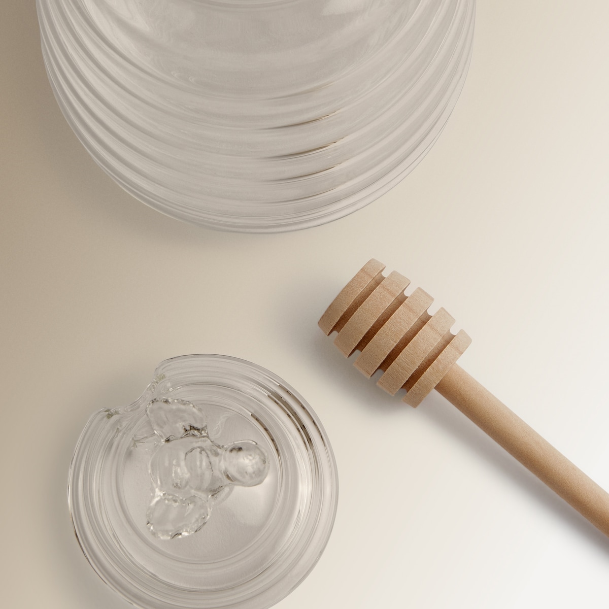 Recipiente de mel em vidro com colher de madeira Transparente-4