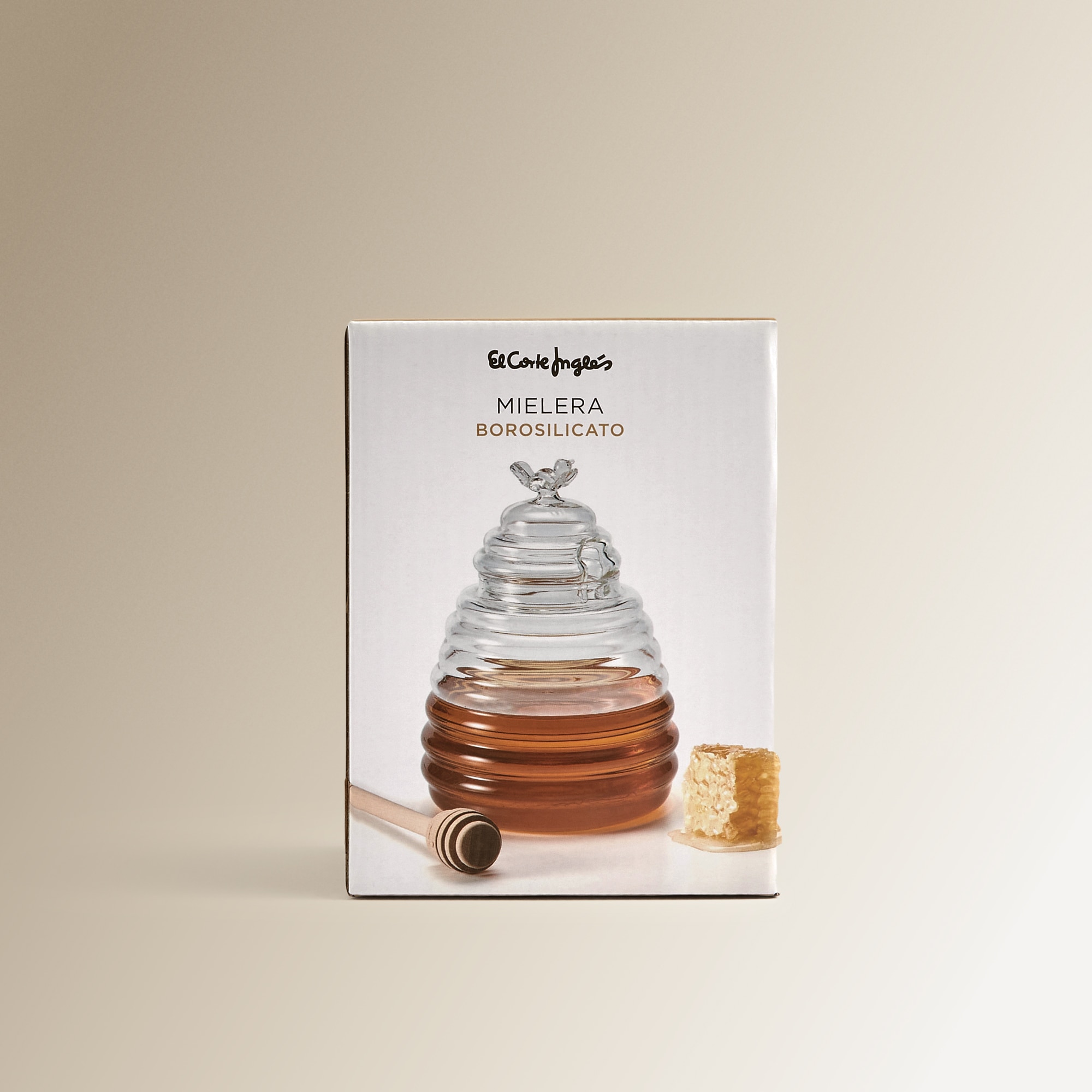 Recipiente de mel em vidro com colher de madeira Transparente-5