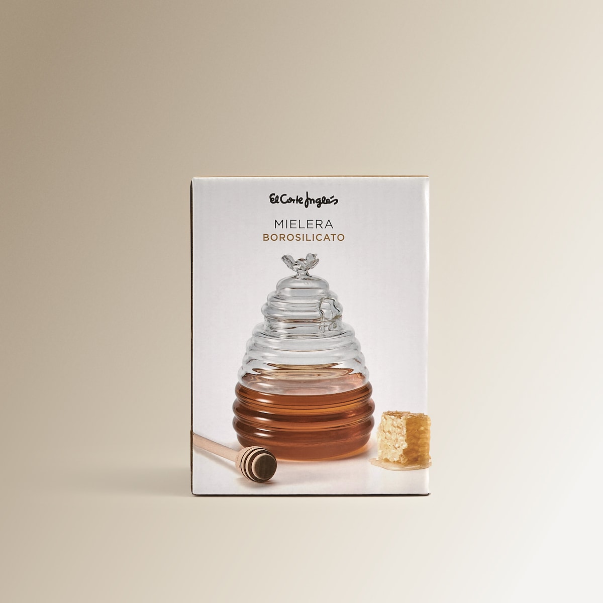 Recipiente de mel em vidro com colher de madeira Transparente-5