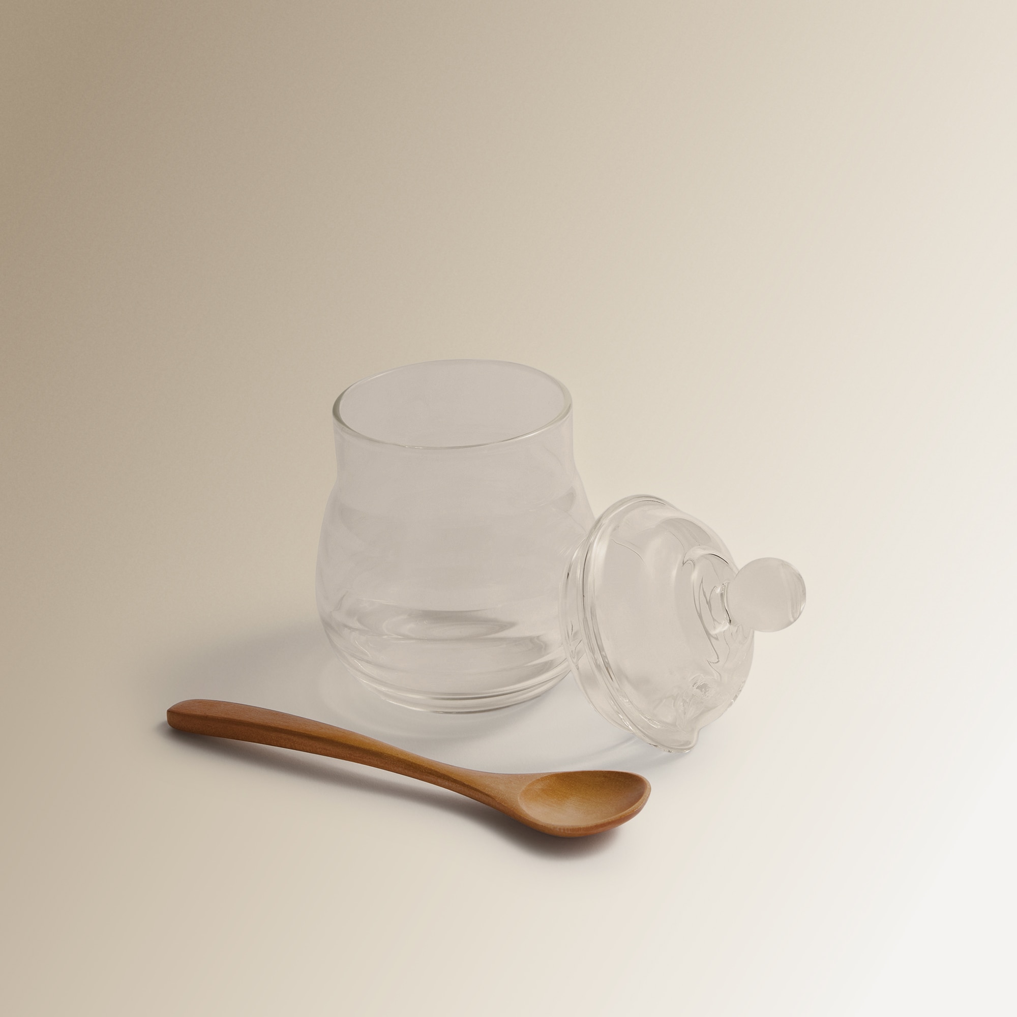 Açucareiro de vidro com colher de madeira Transparente-2