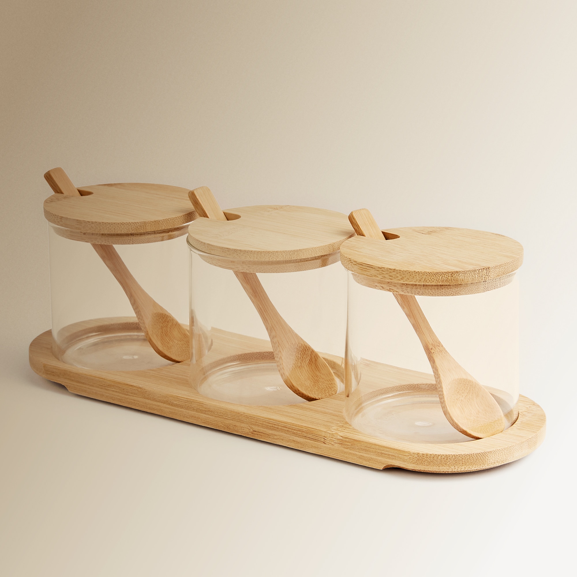 Conjunto de 3 recipientes com colher de vidro e bambu Transparente-1