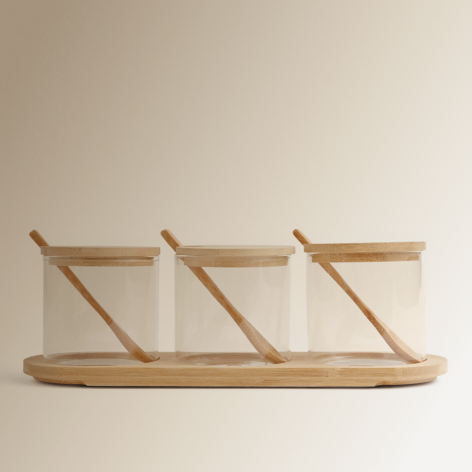 Conjunto de 3 recipientes com colher de vidro e bambu Transparente-2