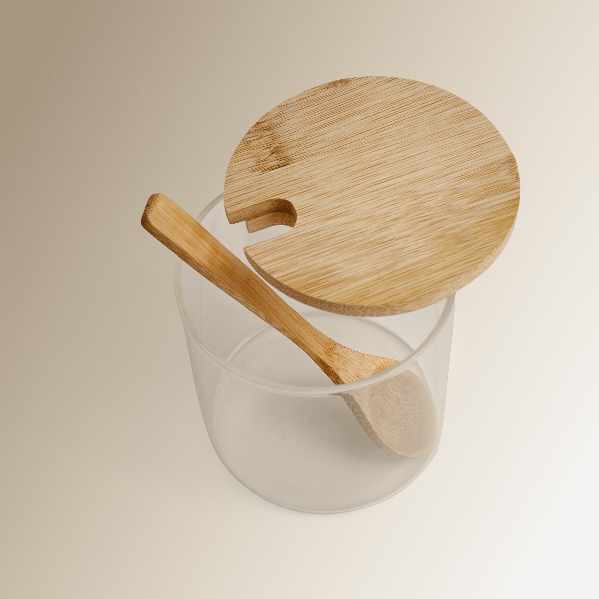 Conjunto de 3 recipientes com colher de vidro e bambu Transparente-3