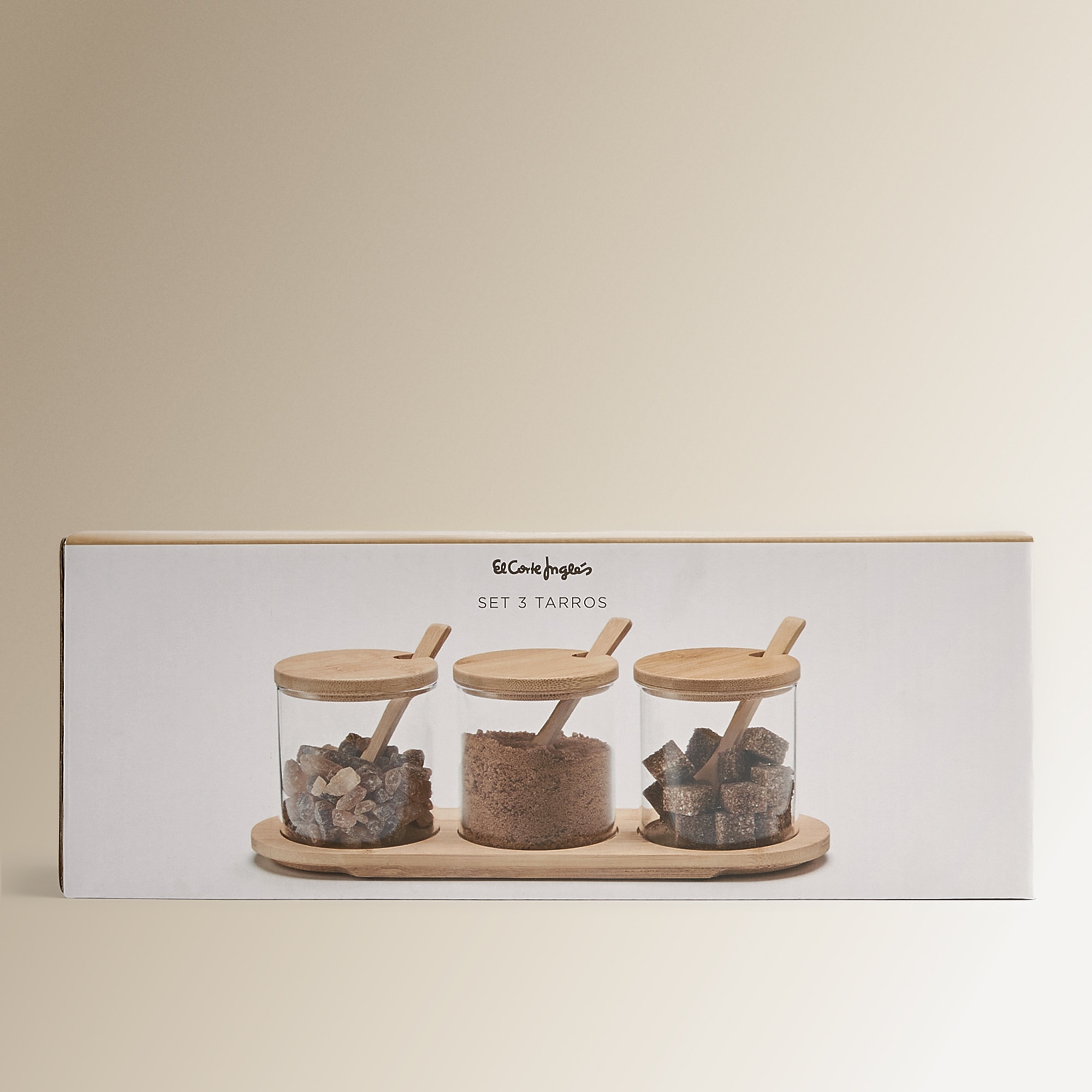 Conjunto de 3 recipientes com colher de vidro e bambu Transparente-5